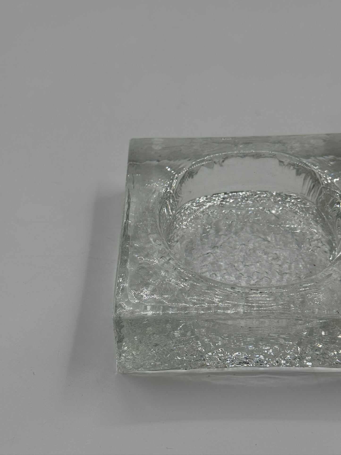 Vintage Ice Glass Ashtray Brutalist Style