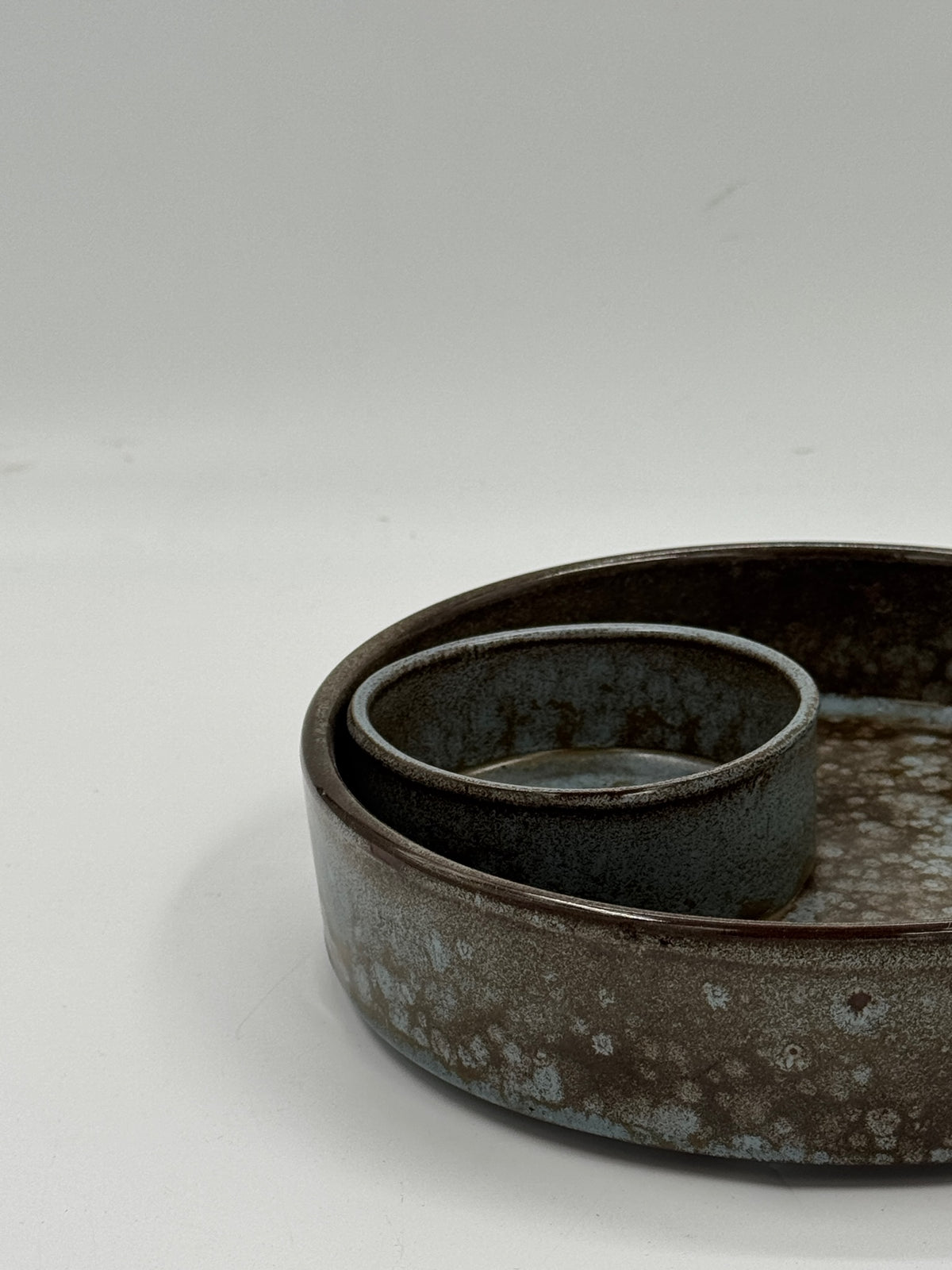Vintage Studio Ceramic Serving Dish with Dip Well, Reactive Glaze