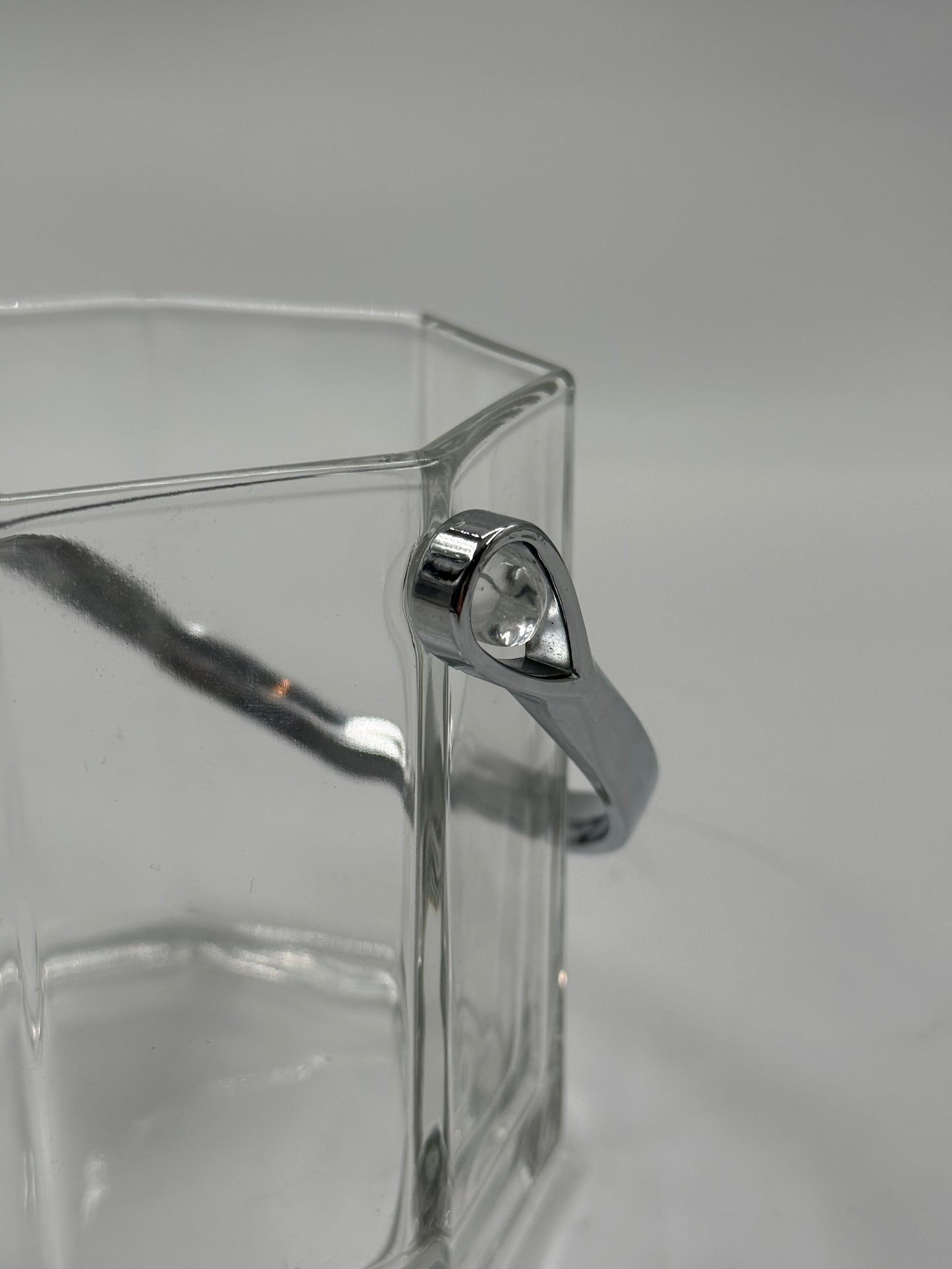 Octagonal Glass Ice Bucket Chrome Handle