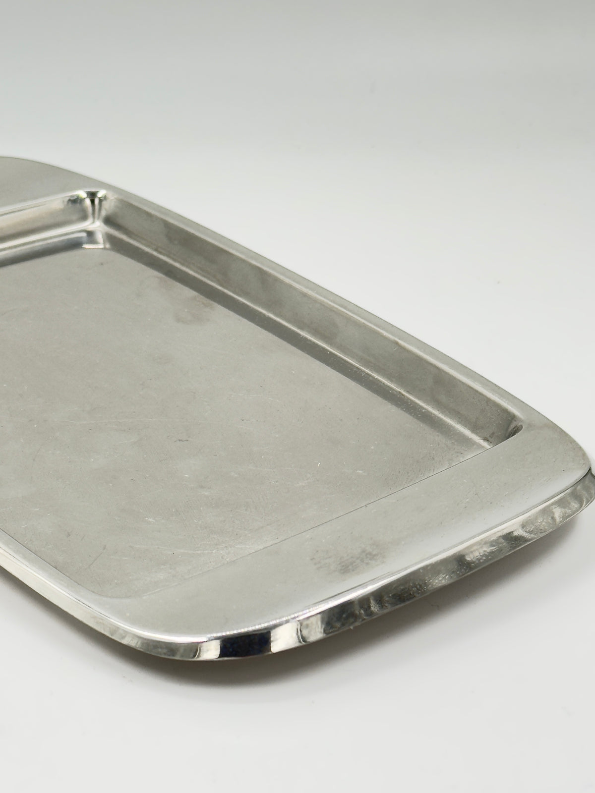 Vintage Stainless Steel Rectangular Tray with Raised Rim