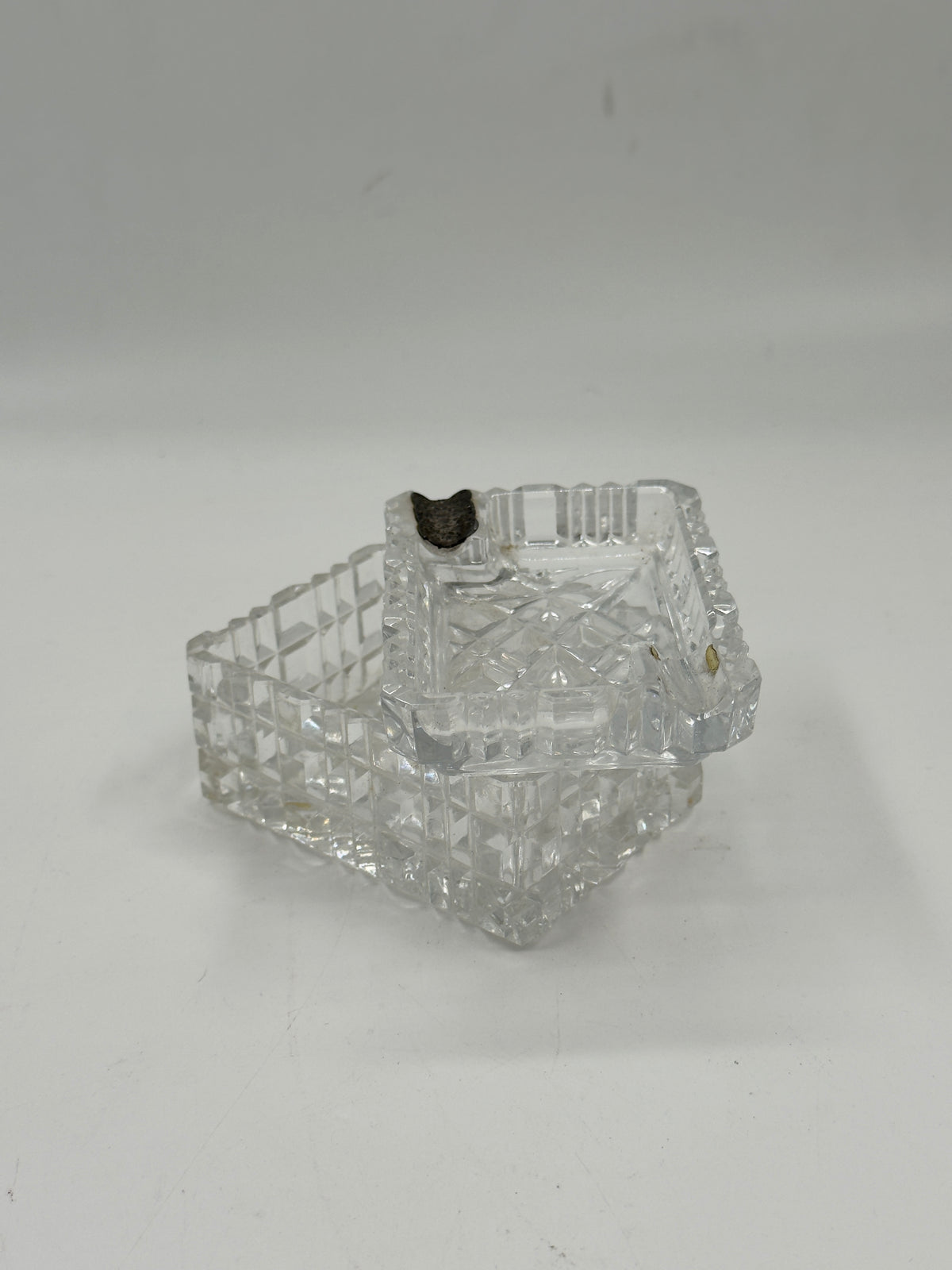 Vintage Cut Crystal Hinged Box, Diamond-Cut Pattern