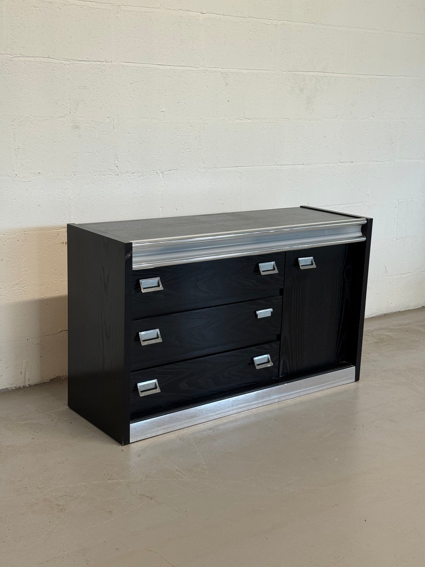 Vintage Black Lacquer Chrome sideboard
