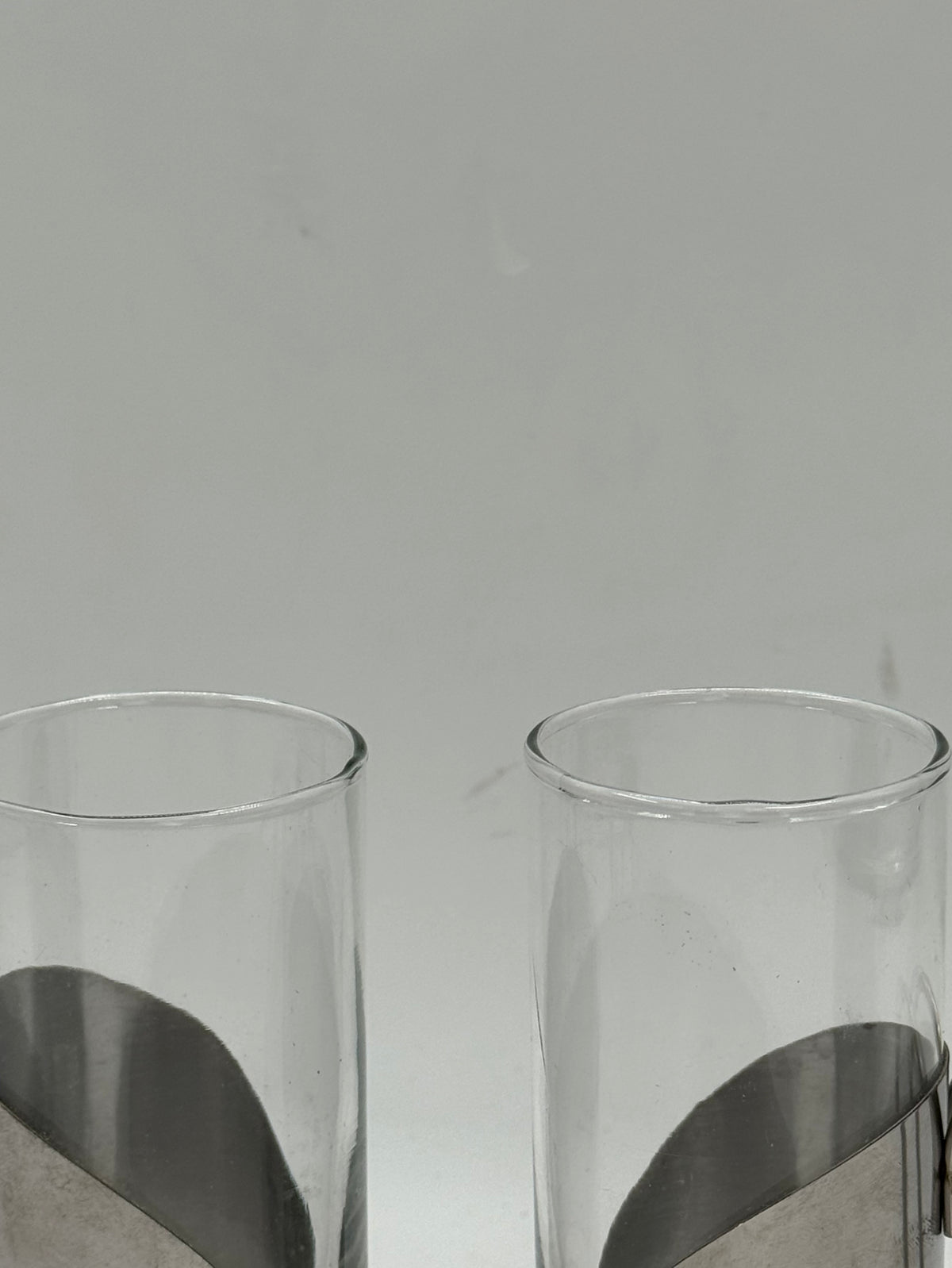 Pair of Vintage Glass Tumblers with Metal Sleeve and Wire Handle
