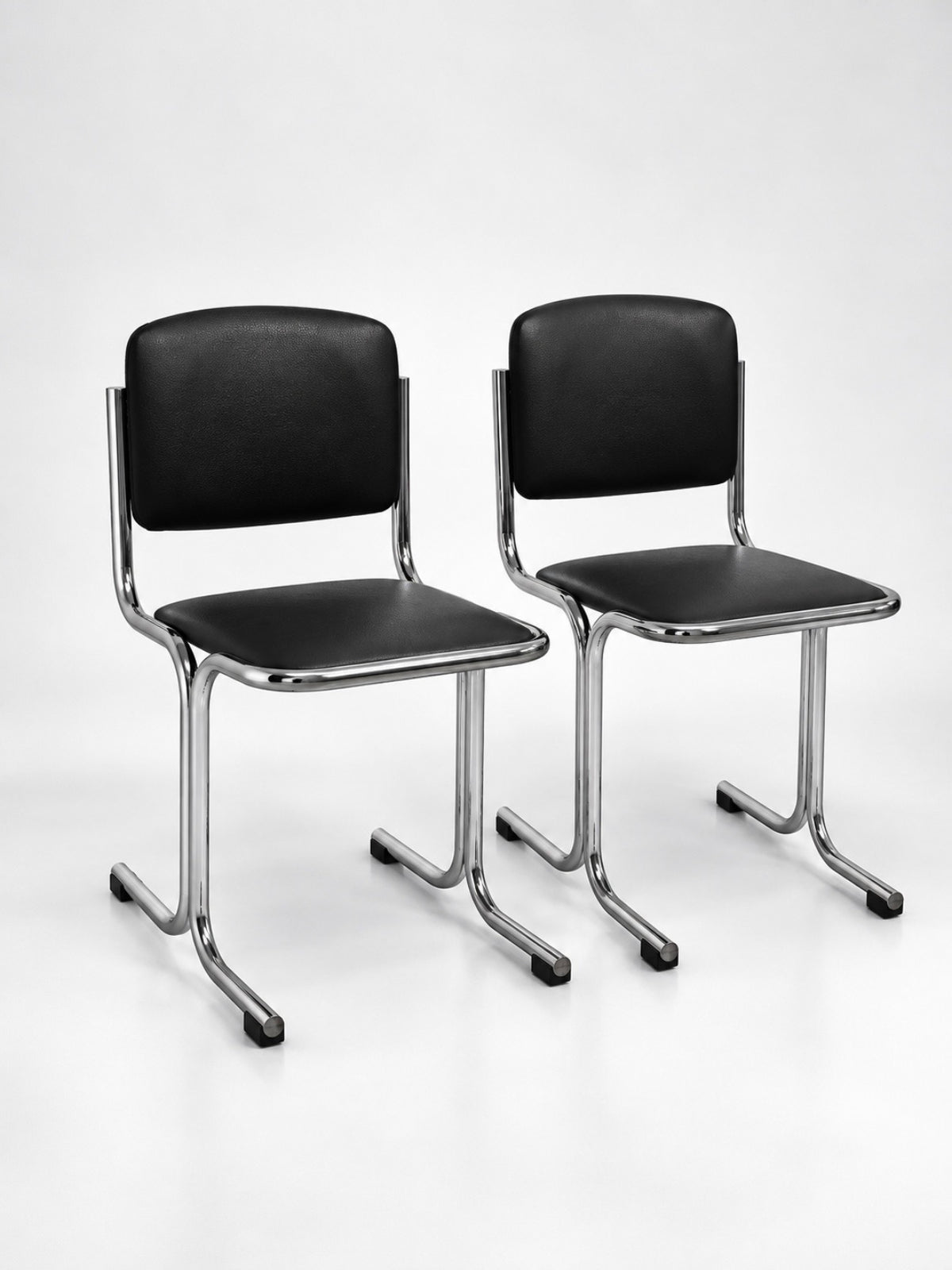 Set of 5 Vintage Chrome Tubular Chairs, Dark Brown Leather, 1970s