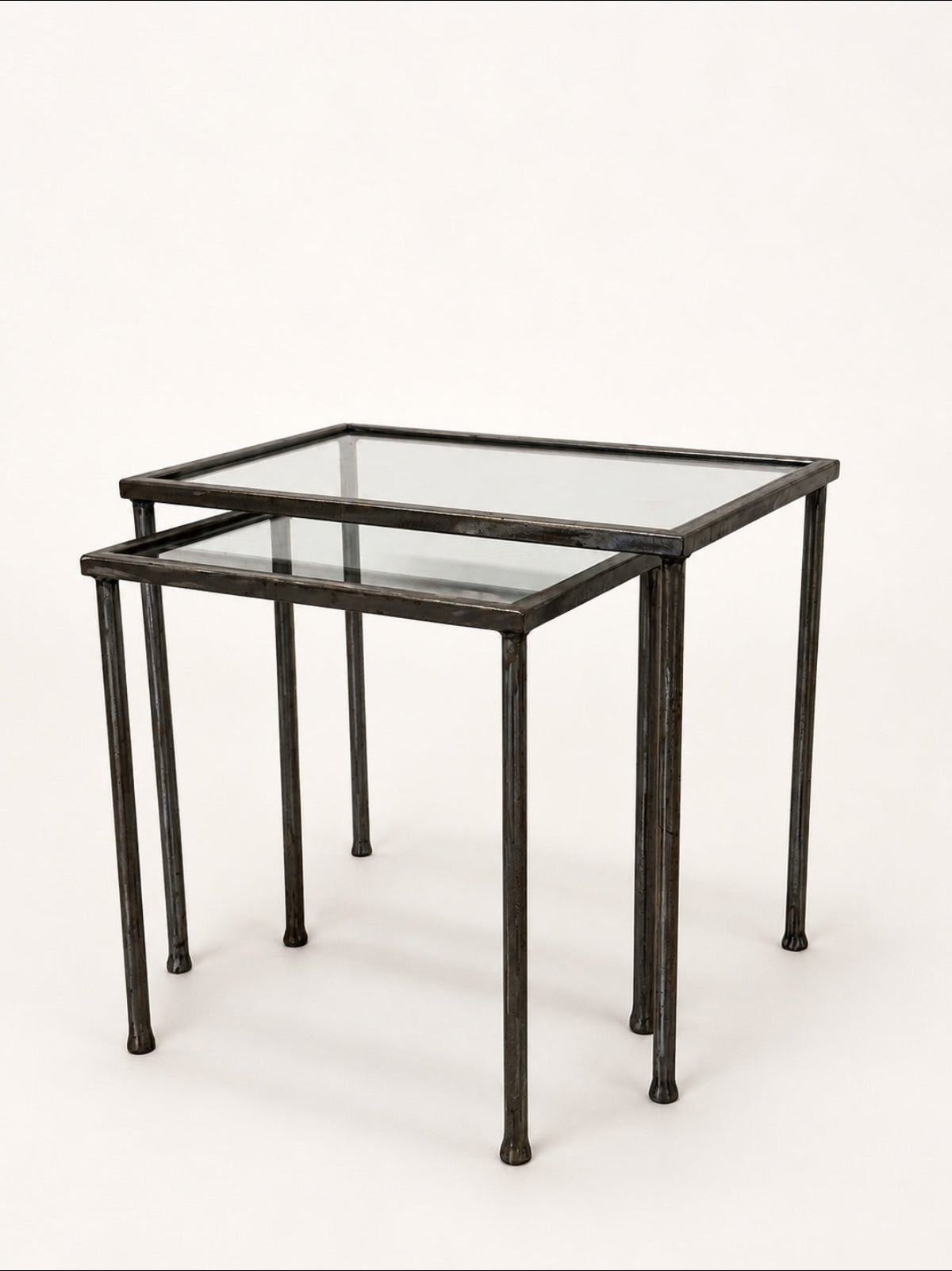 Set of 2 Vintage Black Metal and Glass Nesting Tables