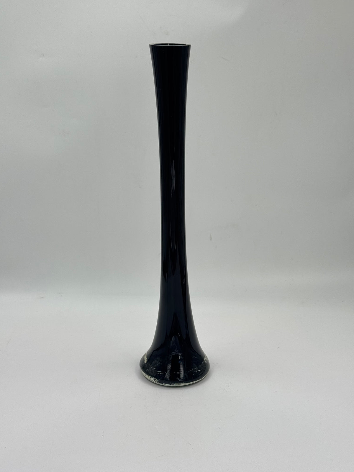 Vintage Tall Black Glass Trumpet Bud Vase