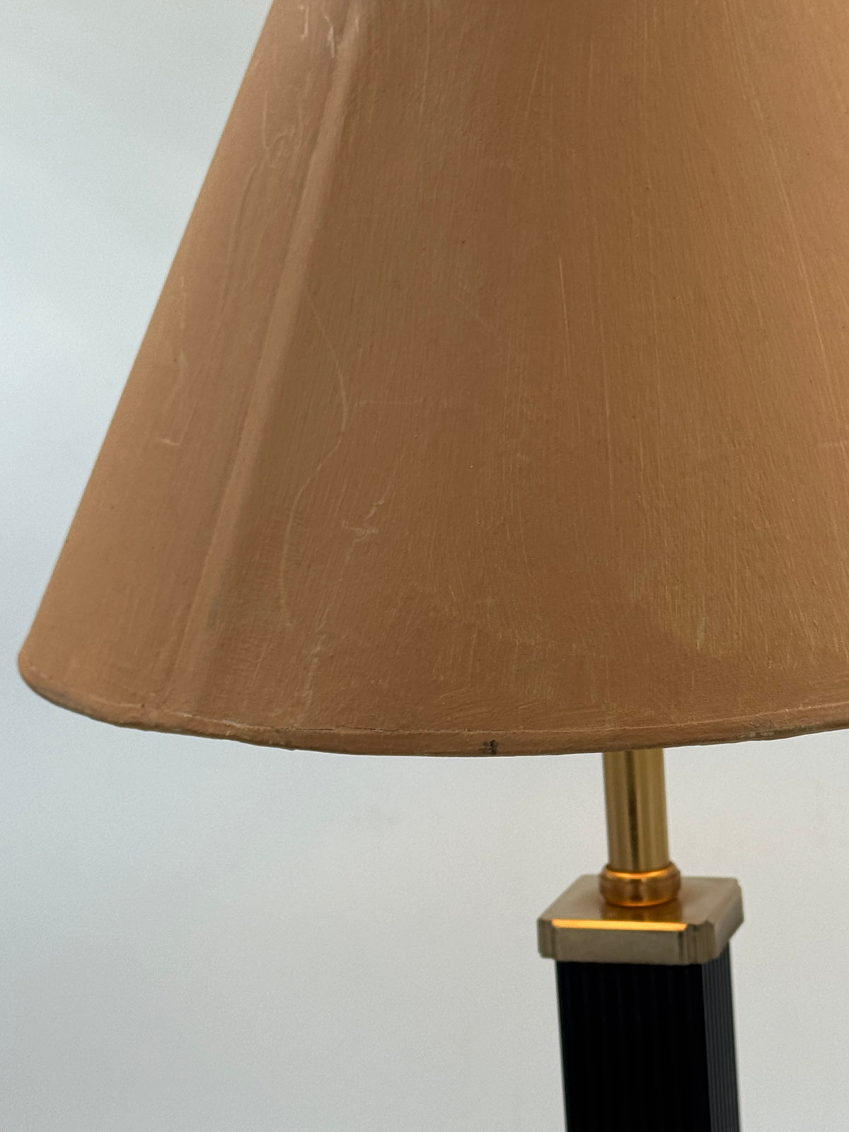 Vintage Black Lacquer & Gold-Tone Fluted Column Table Lamp