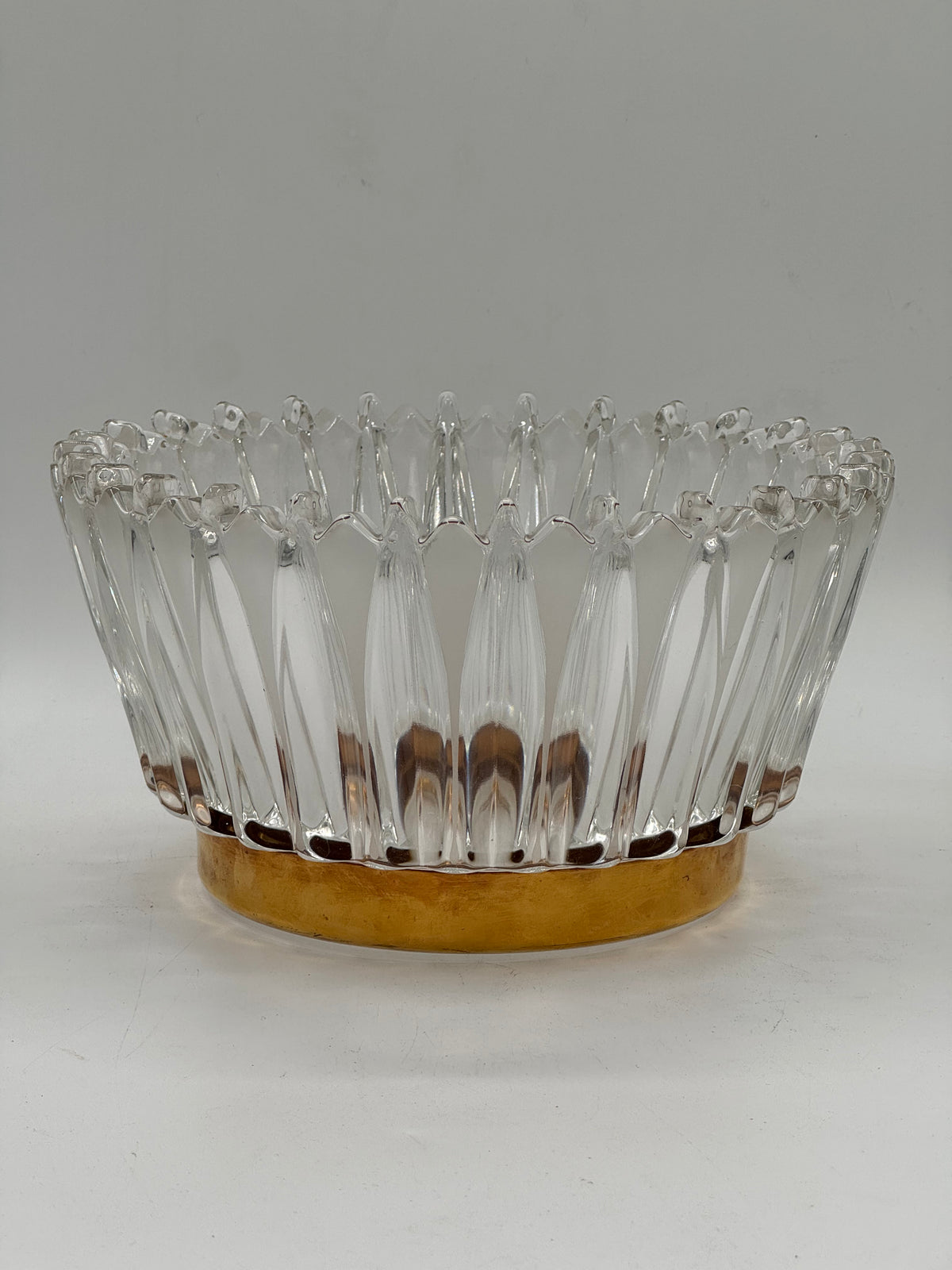 Ribbed Glass Crown Bowl with Brass Base