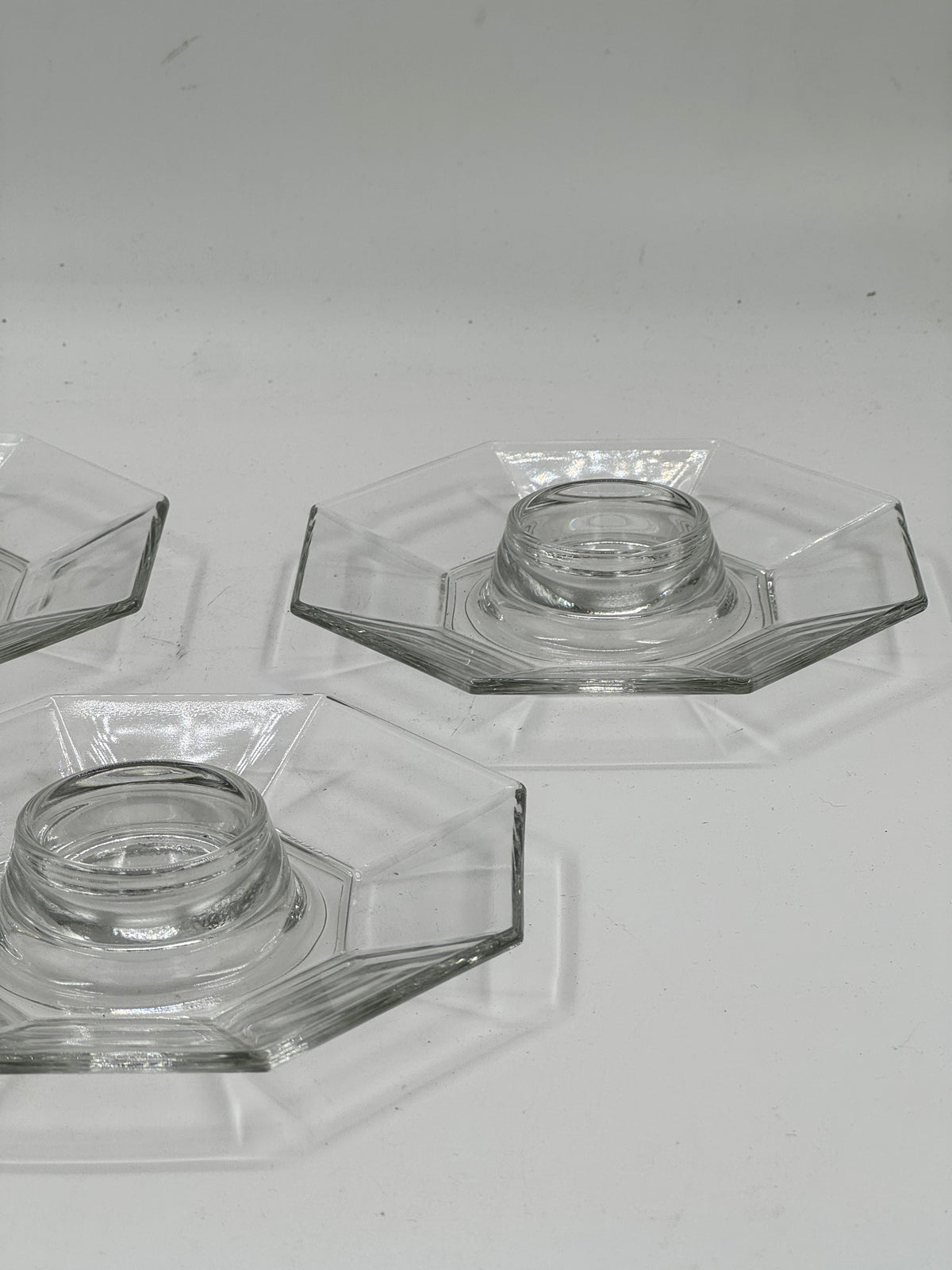 Pair of Vintage Art Deco Octagonal Glass Candle Holders