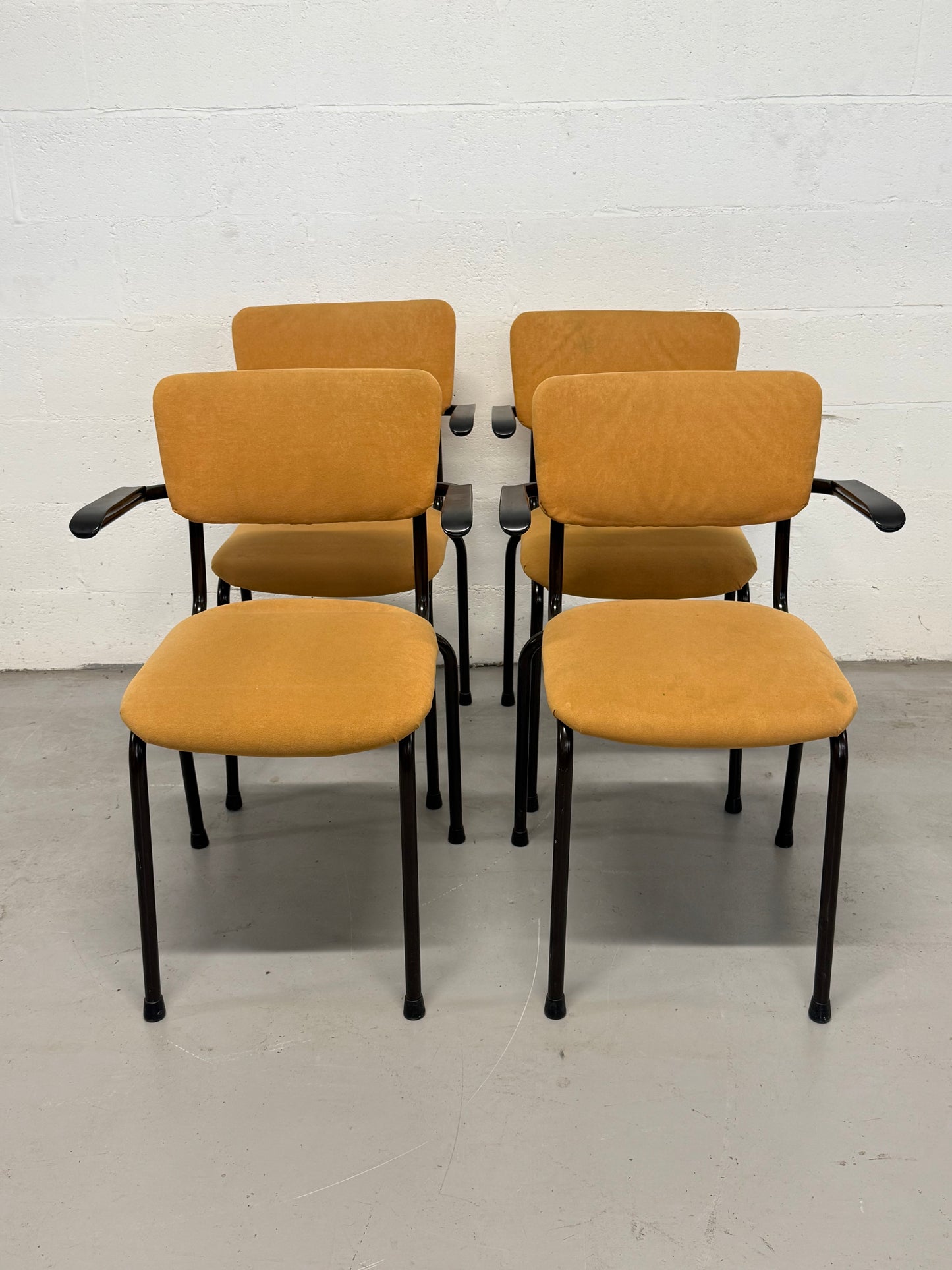 Set of 4 Vintage Mustard Upholstered Armchairs