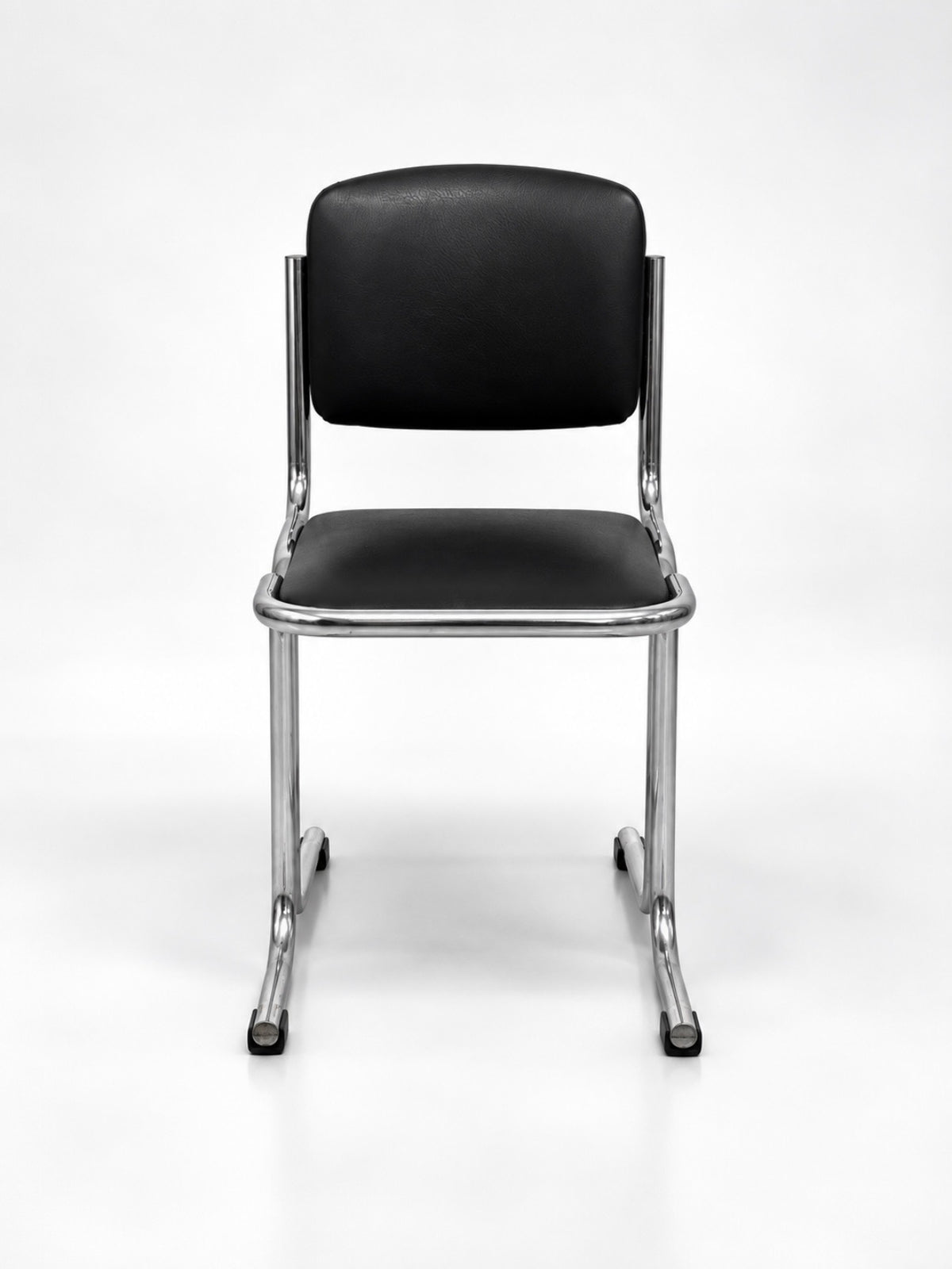 Set of 5 Vintage Chrome Tubular Chairs, Dark Brown Leather, 1970s