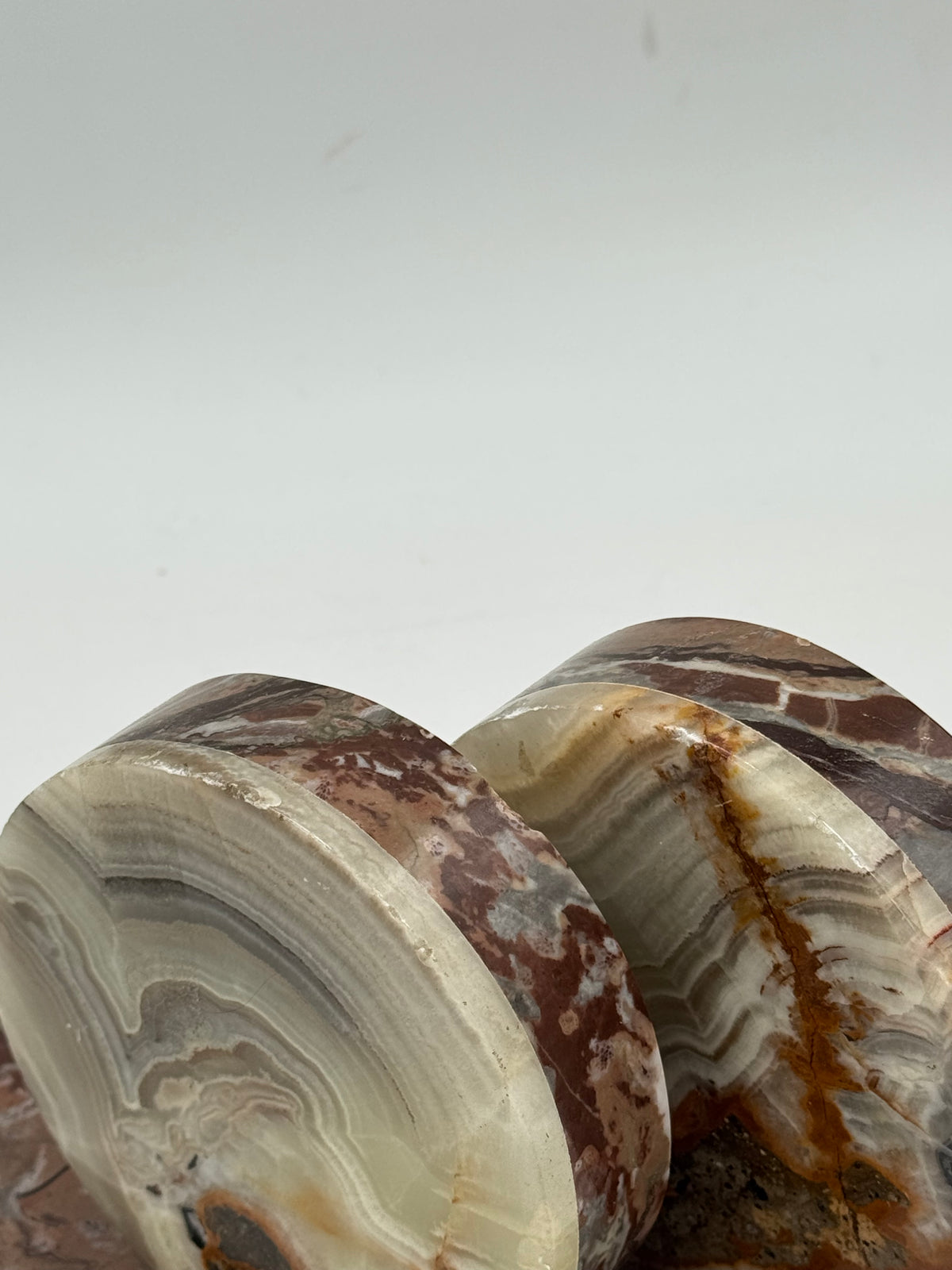 Pair of Vintage Marble & Onyx Round Bookends, Art Deco Style