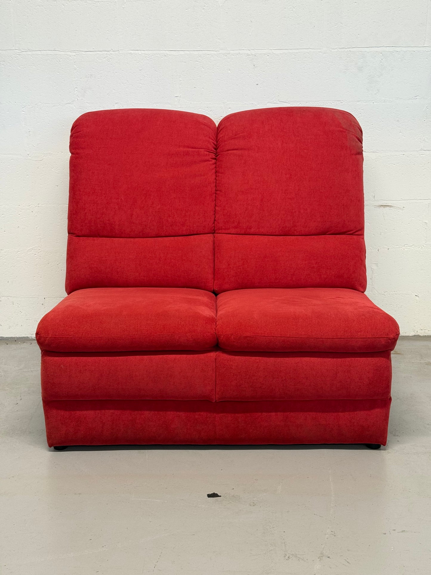Vintage Red Fabric Armless Two-Seater Sofa Module