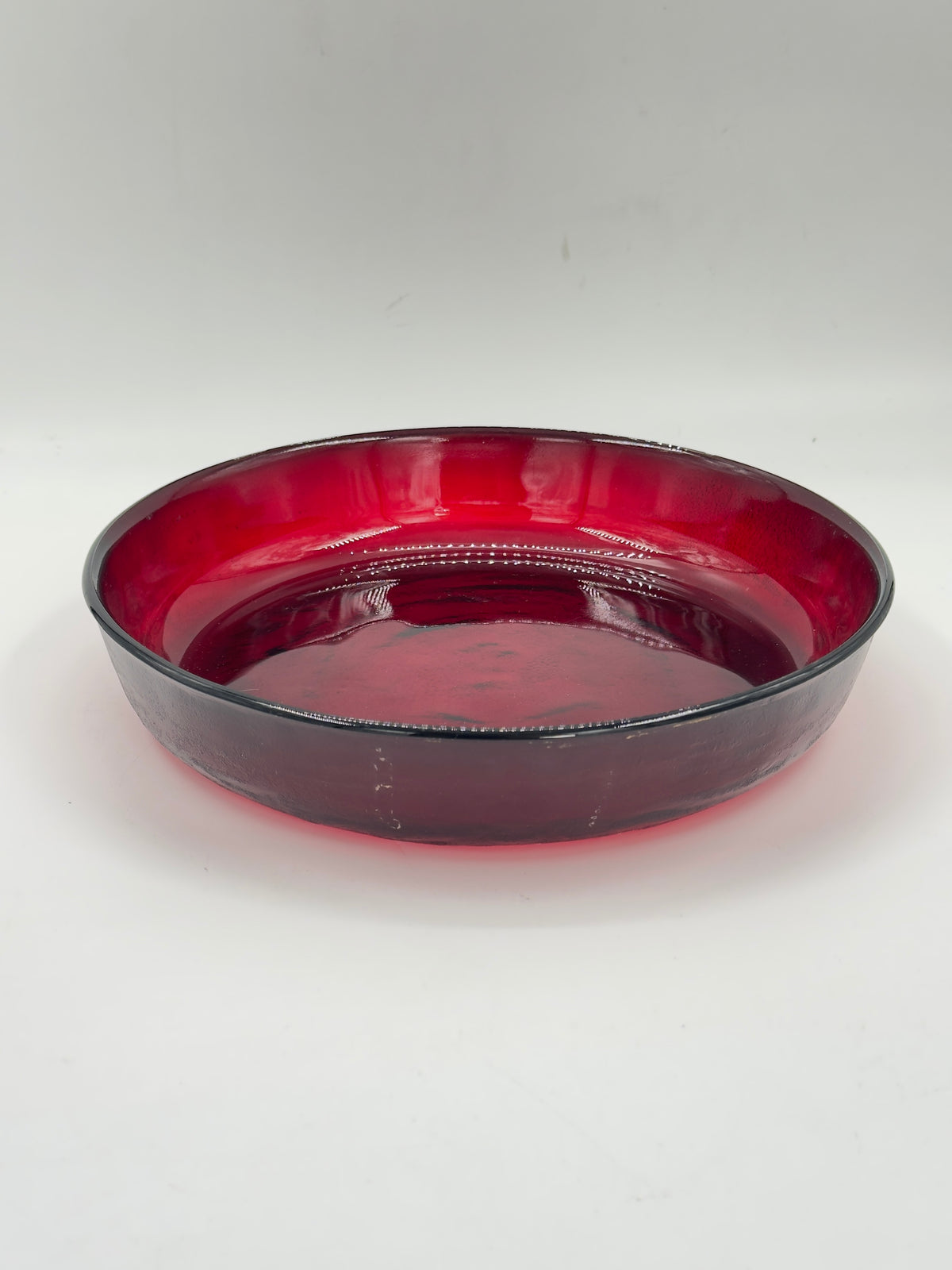 Vintage Ruby Red Pressed Glass Bowl, Beaded Rim