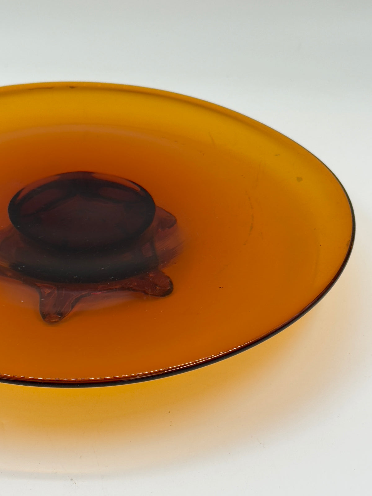 Vintage Amber Art Glass Footed Centerpiece Plate