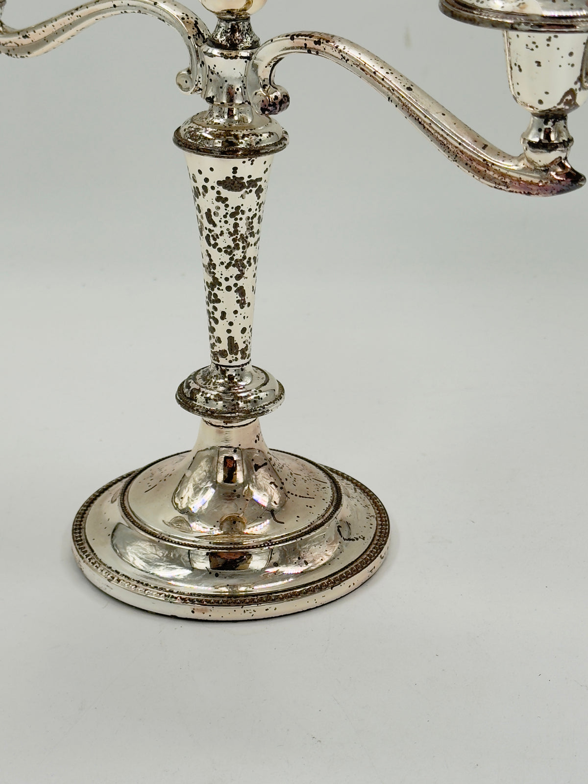 Vintage Silver-Plated Three-Light Candelabra with Beaded Rims