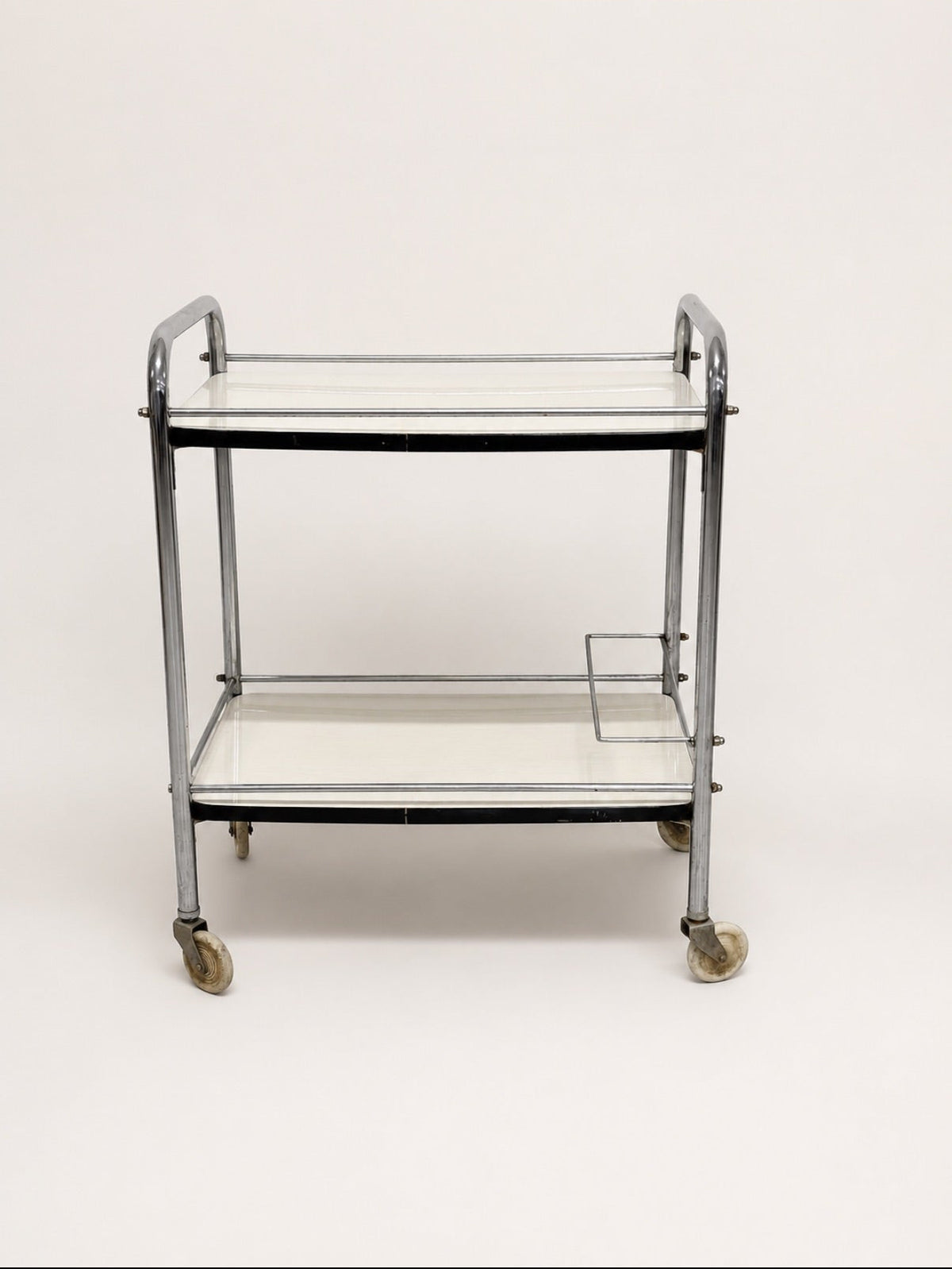 Vintage Chrome Bar Cart with White Formica Shelves