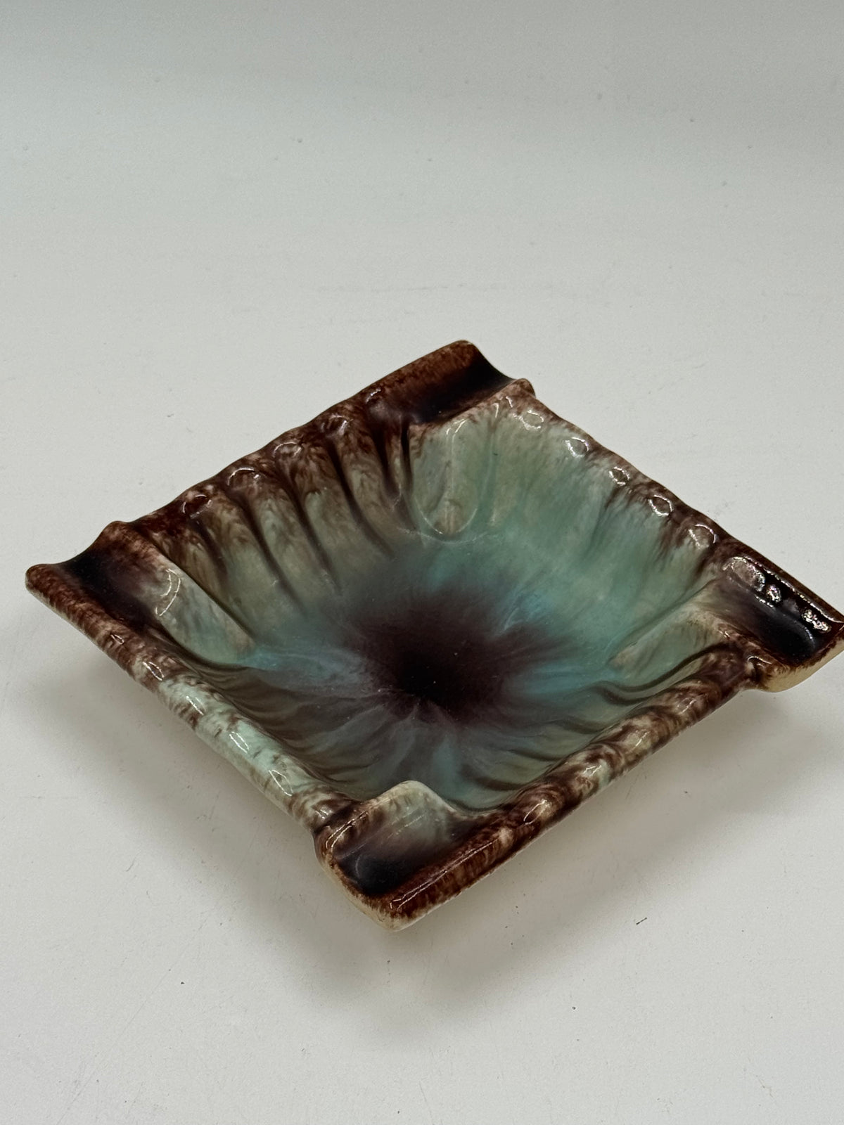 Vintage Studio Ceramic Leaf-Form Catchall, Green Drip Glaze