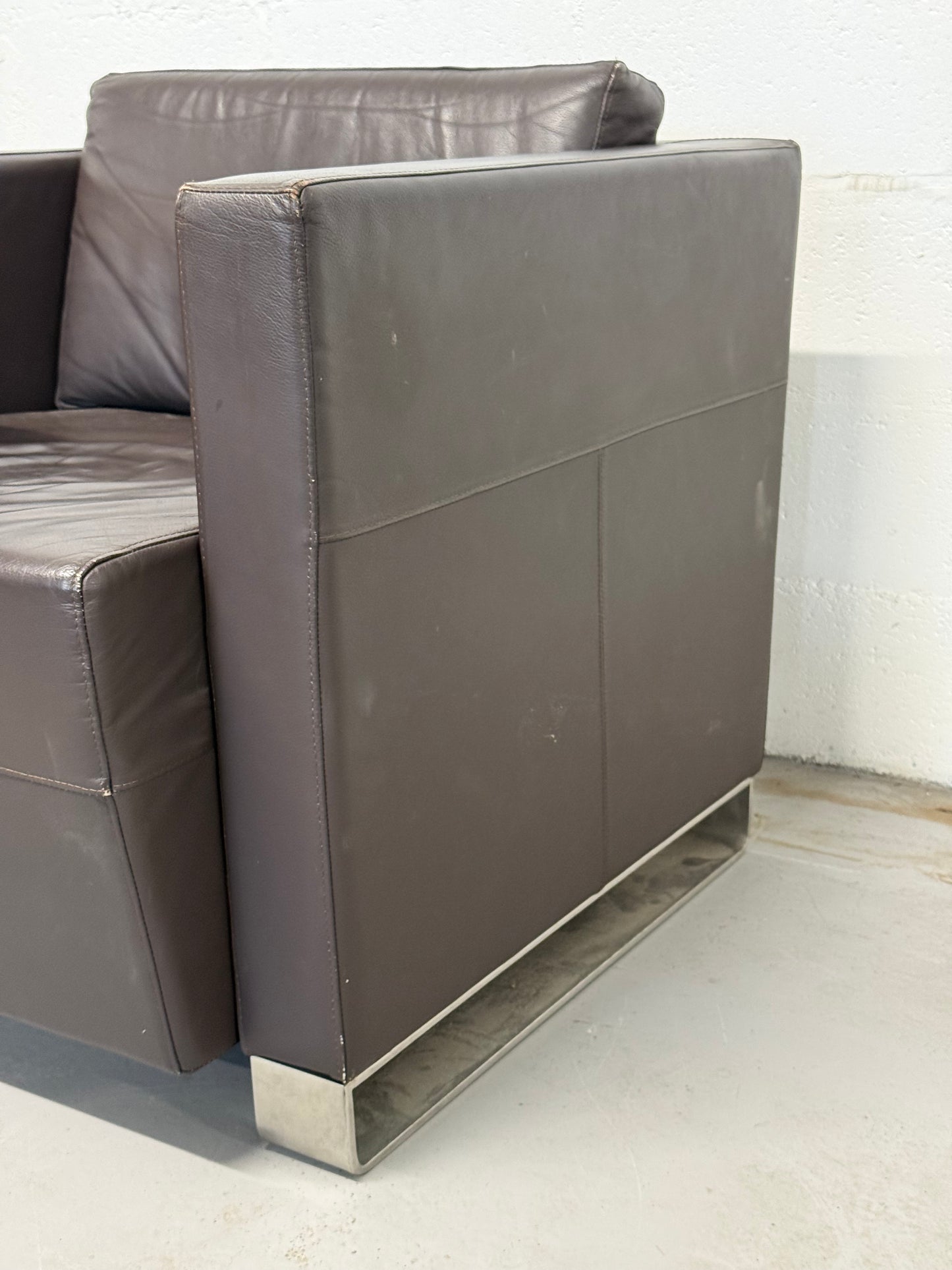 Vintage Brown Leather Armchair with Swivel Side Table