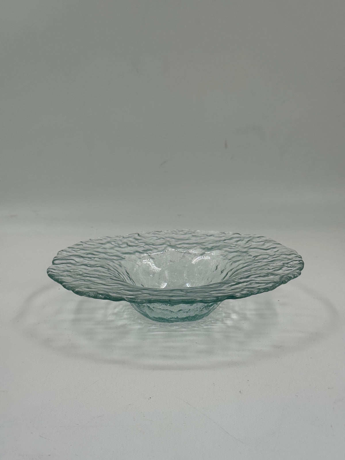 Vintage Textured Glass Wide Bowl, Scandinavian Ice-Glass Style