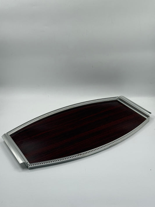 Vintage Oval Gallery Tray Wood & Metal Serving Tray