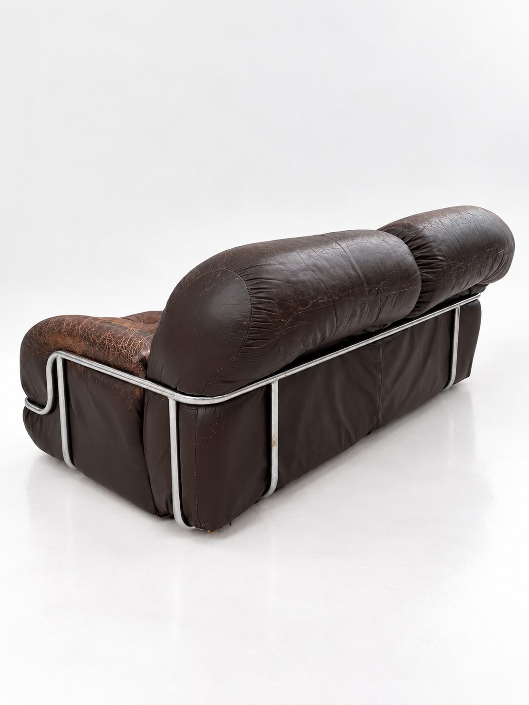 Brown Leather & Chrome Sofa, 1970s