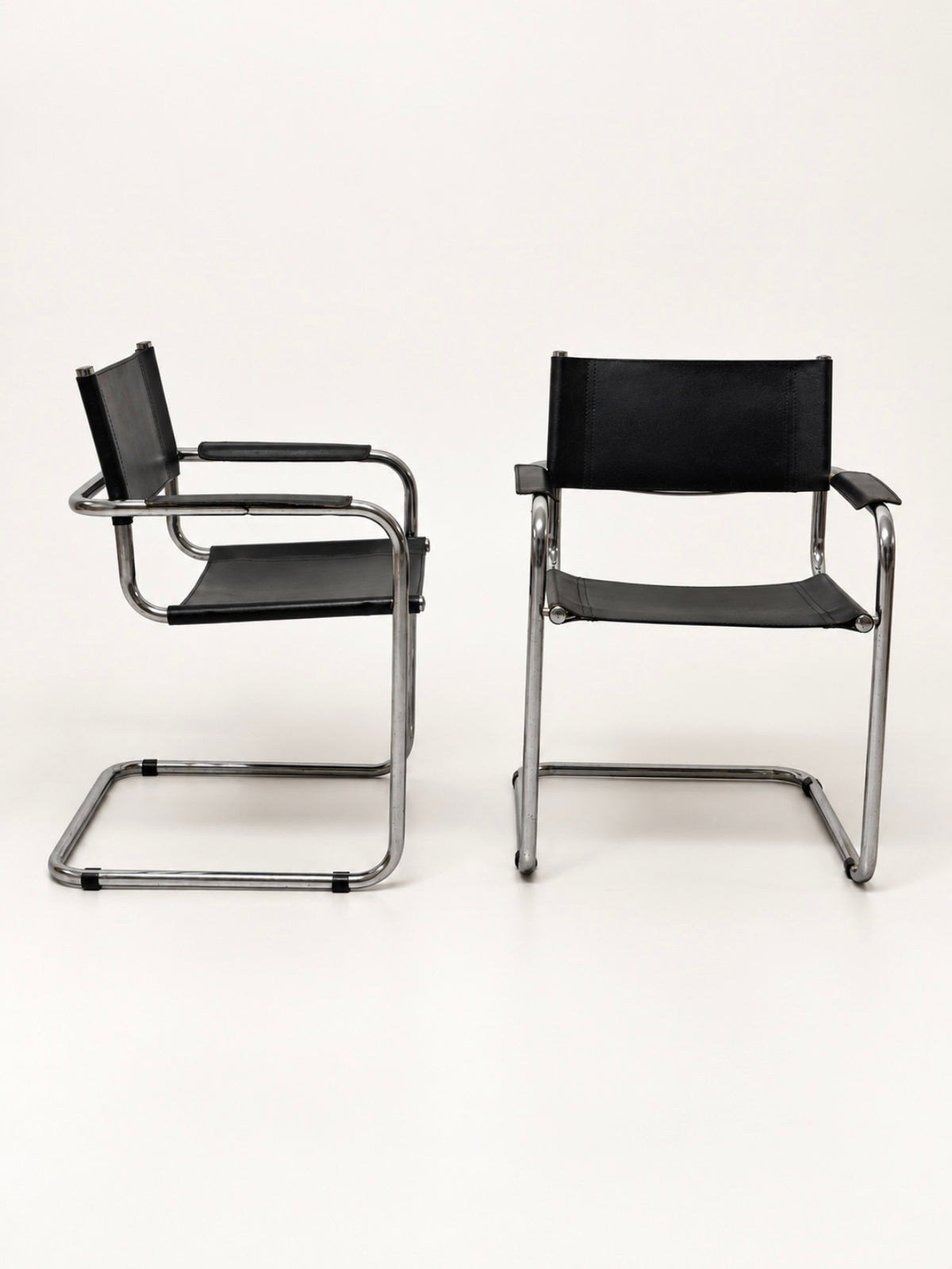 Bauhaus Style Cantilever Armchairs, Black Leather & Chrome, Pair