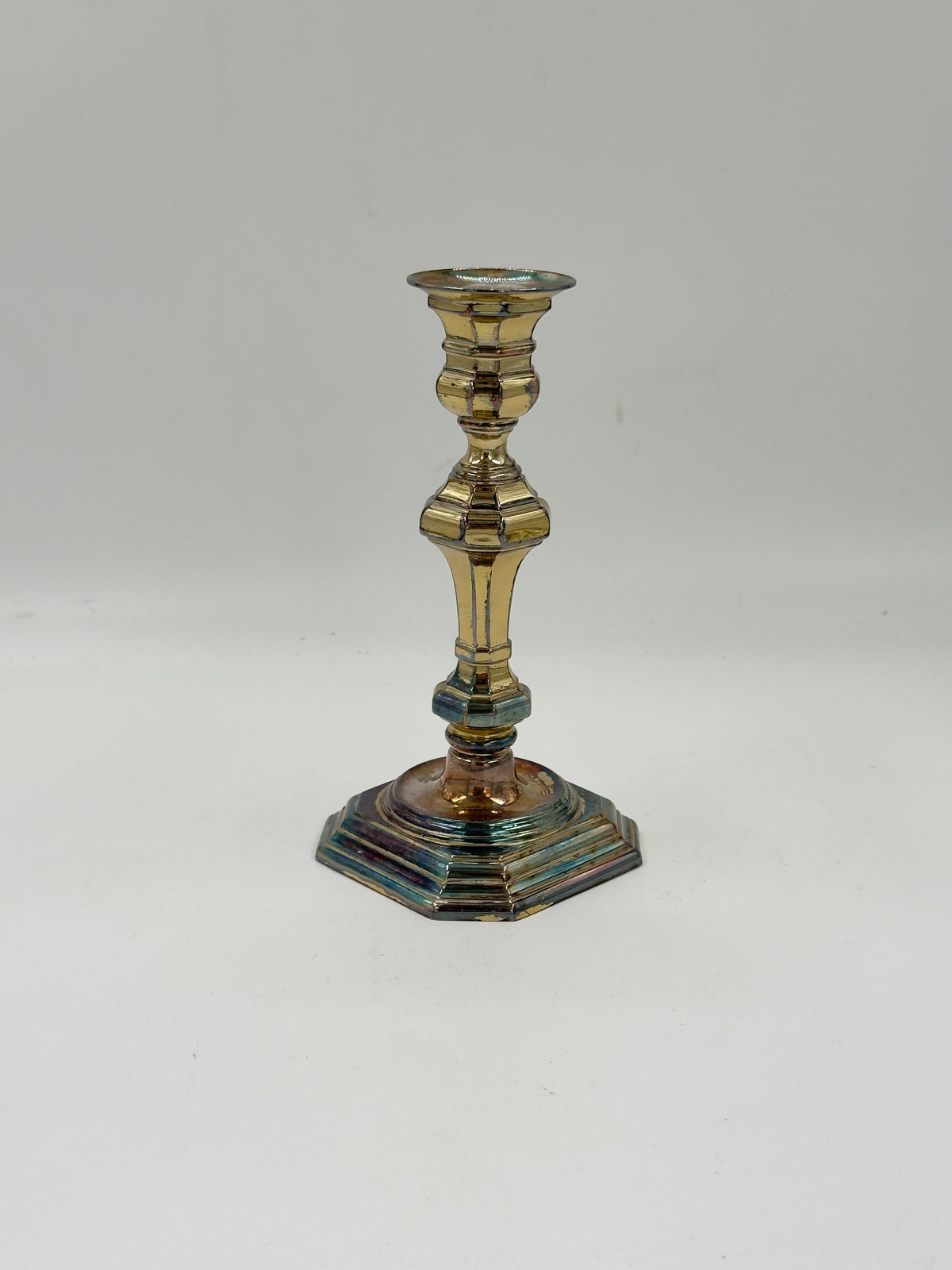 Vintage Silver-Plated Brass Candlestick, Octagonal Baluster Form