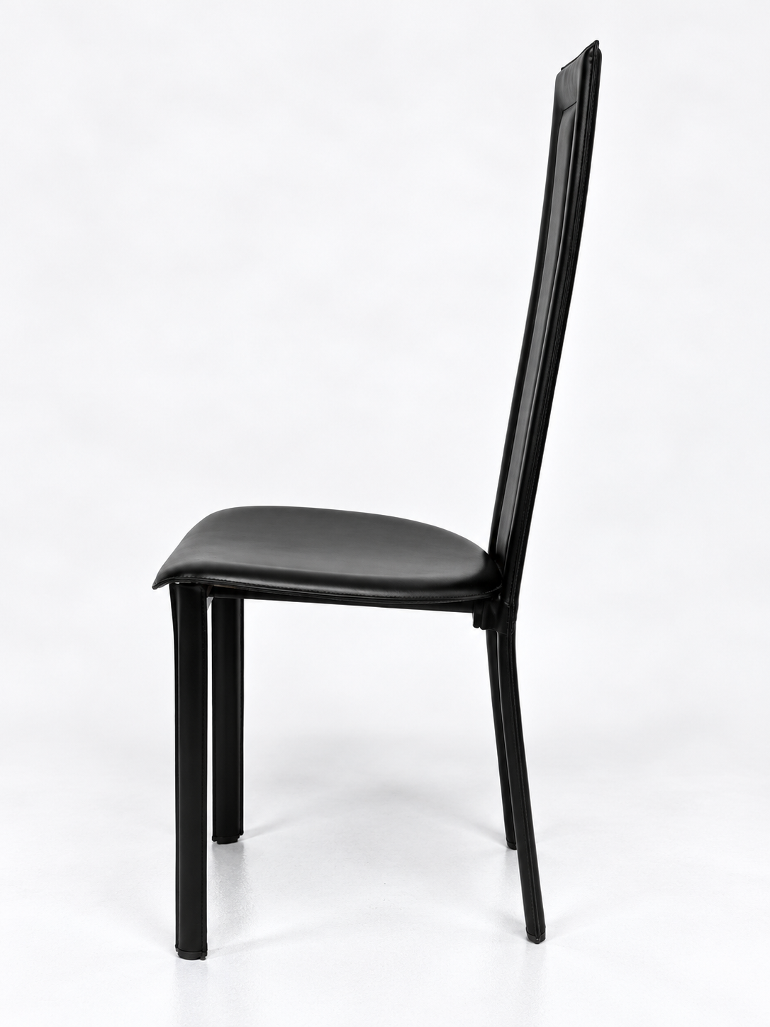 Italian Black Leather High-Back Dining Chairs, Set of 4