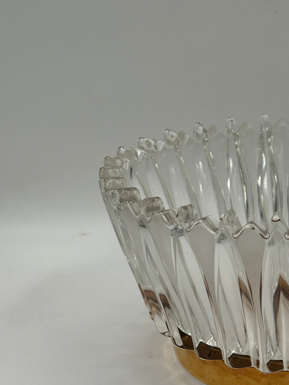 Ribbed Glass Crown Bowl with Brass Base