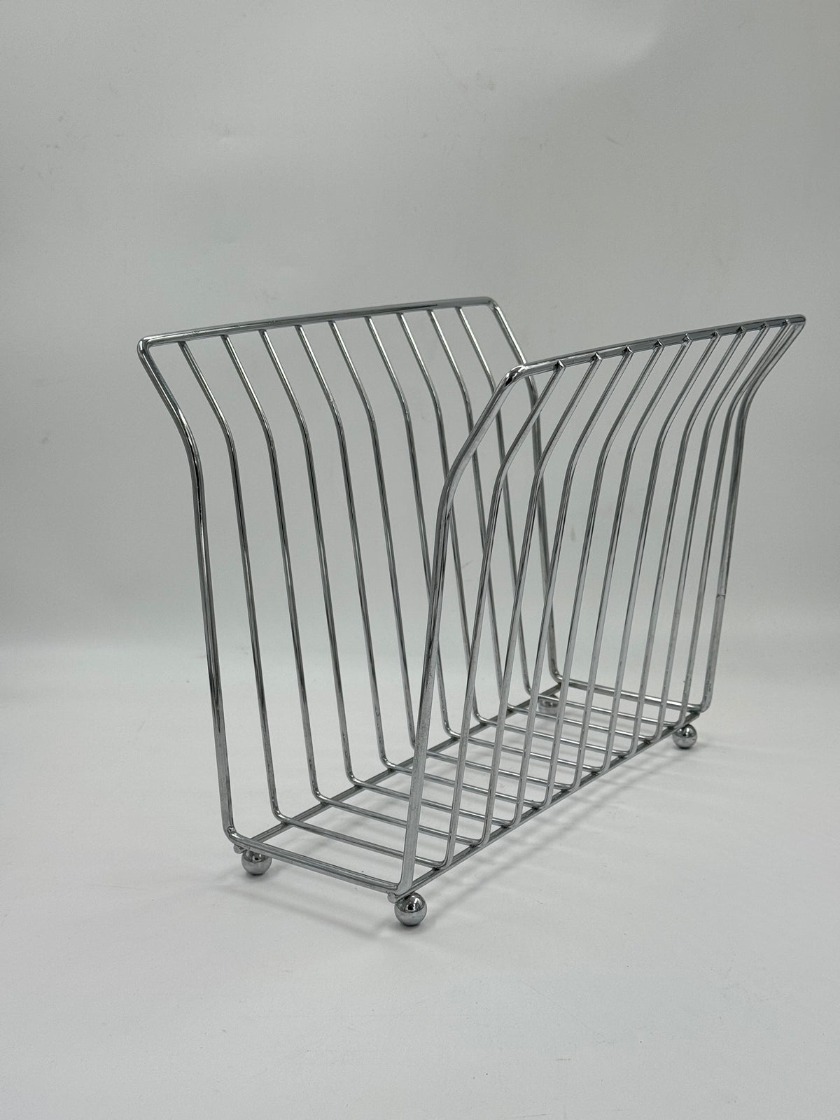 Vintage Chrome Wire Magazine Rack, Ball Feet