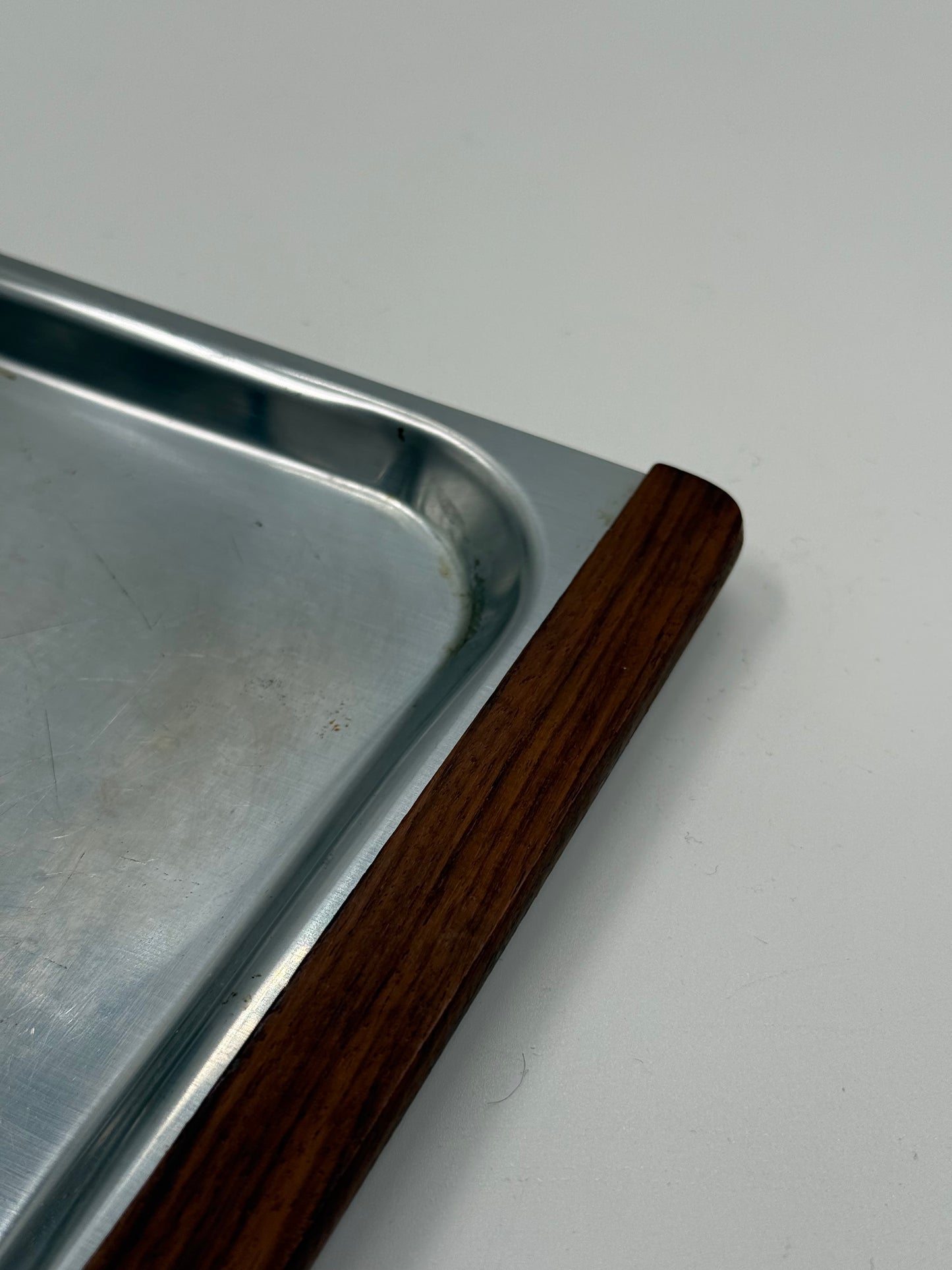Aluminum Serving Tray with Teak Handles Mid-Century Modern
