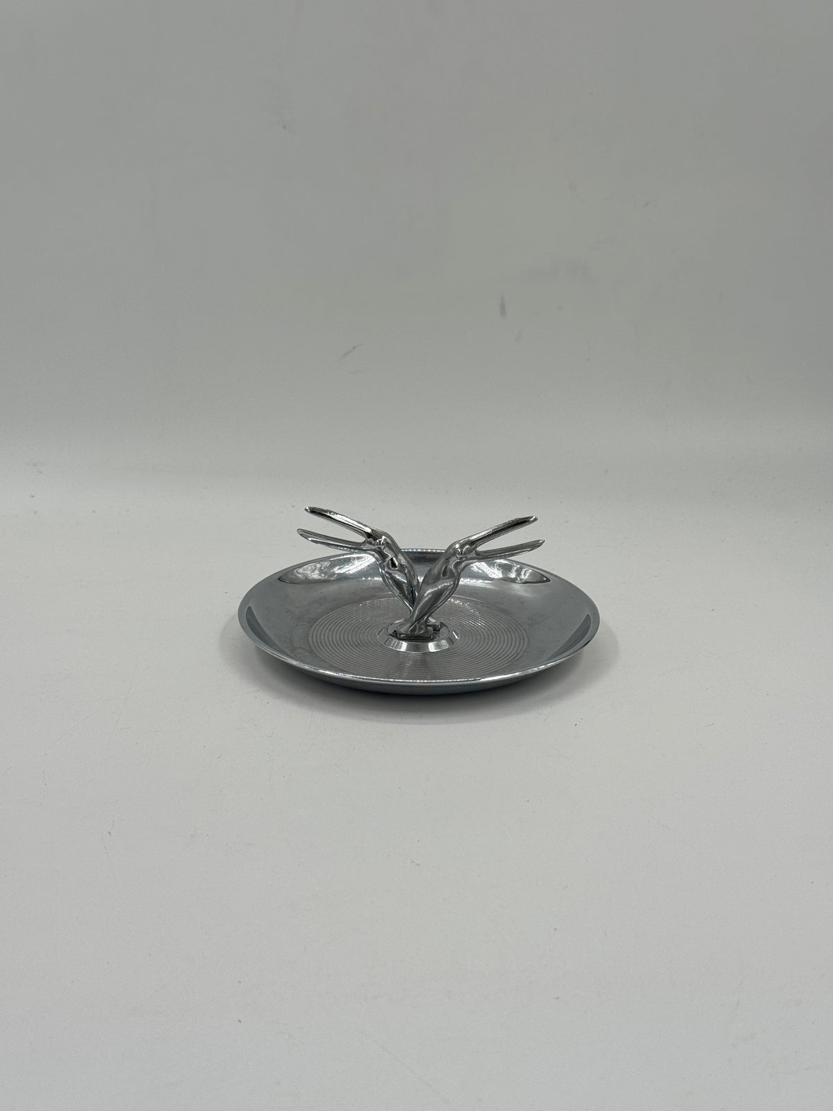 Art Deco Chrome Crane Ashtray, Figural Tidbit Dish