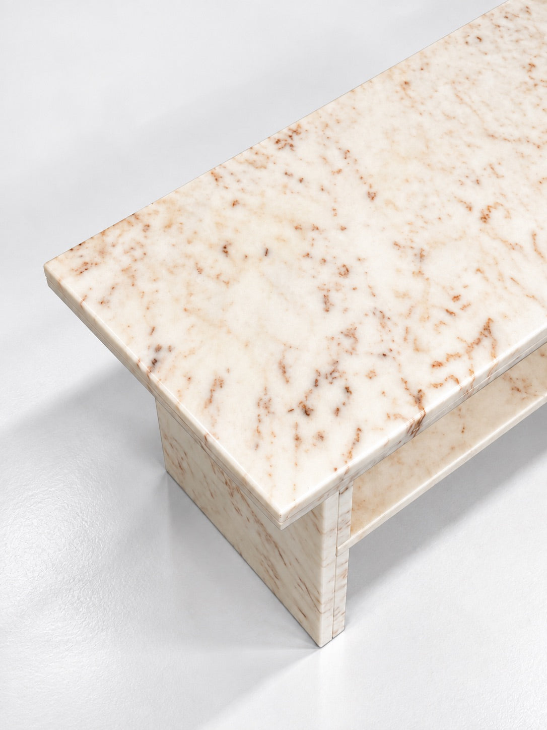 Vintage Pink Veined Marble Coffee Table with Shelf