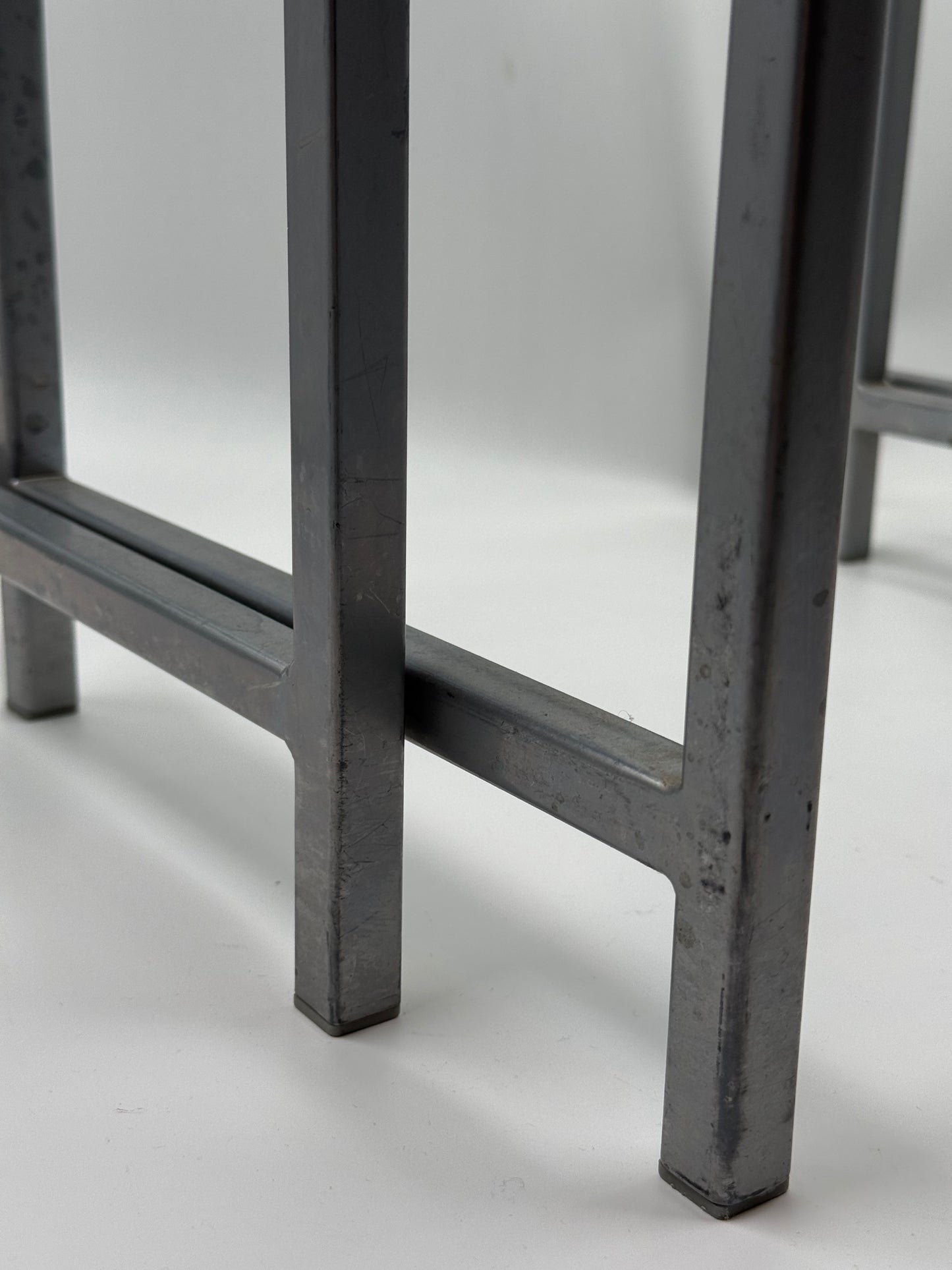 Set of Two Glass Nesting Tables (Industrial Steel Frame)