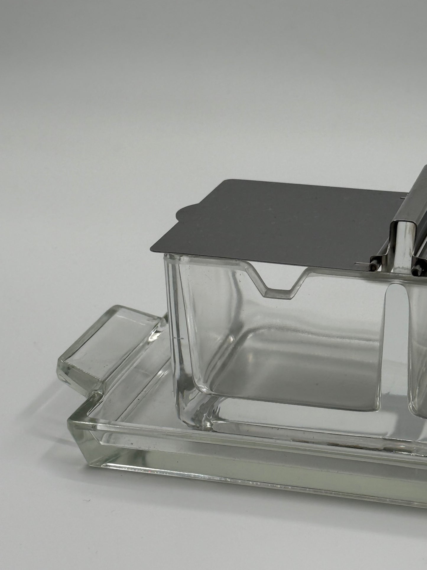 Vintage Glass & Chrome Condiment Duo Rectangular Serving Set