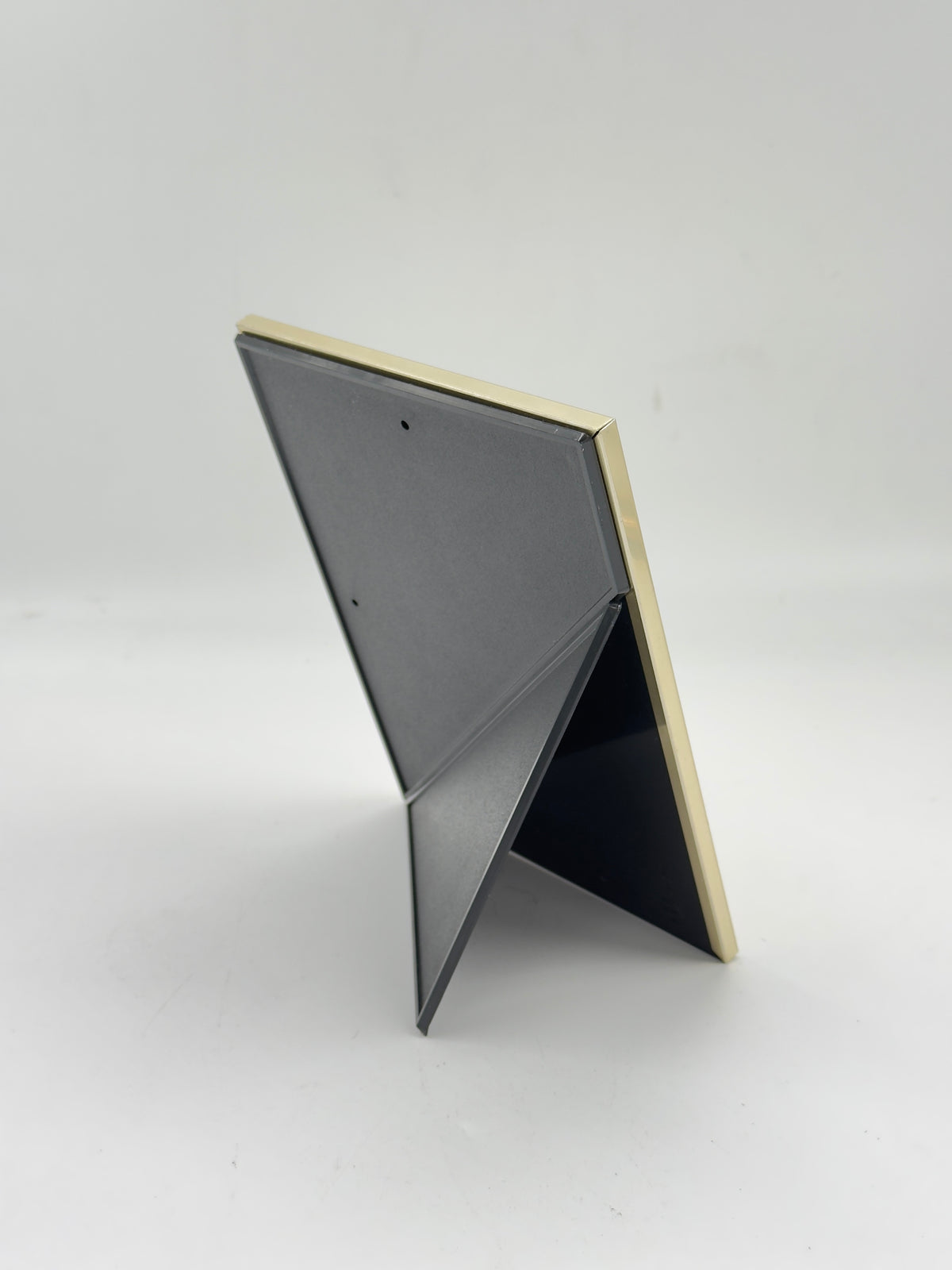 Vintage Beige Enamel Picture Frame with Silver-Tone Border