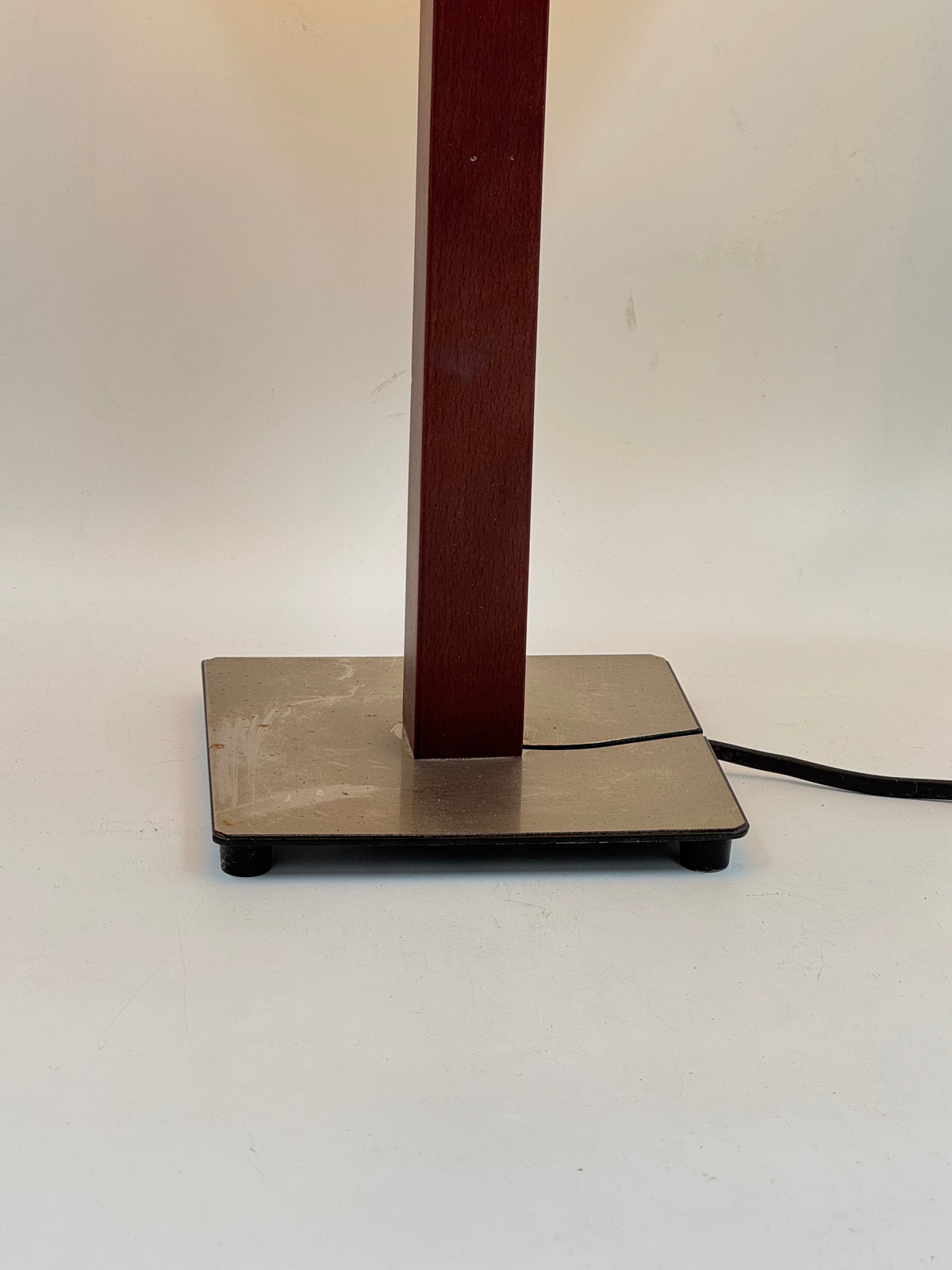 Vintage Square Wood Column Table Lamp, Brushed Steel Base