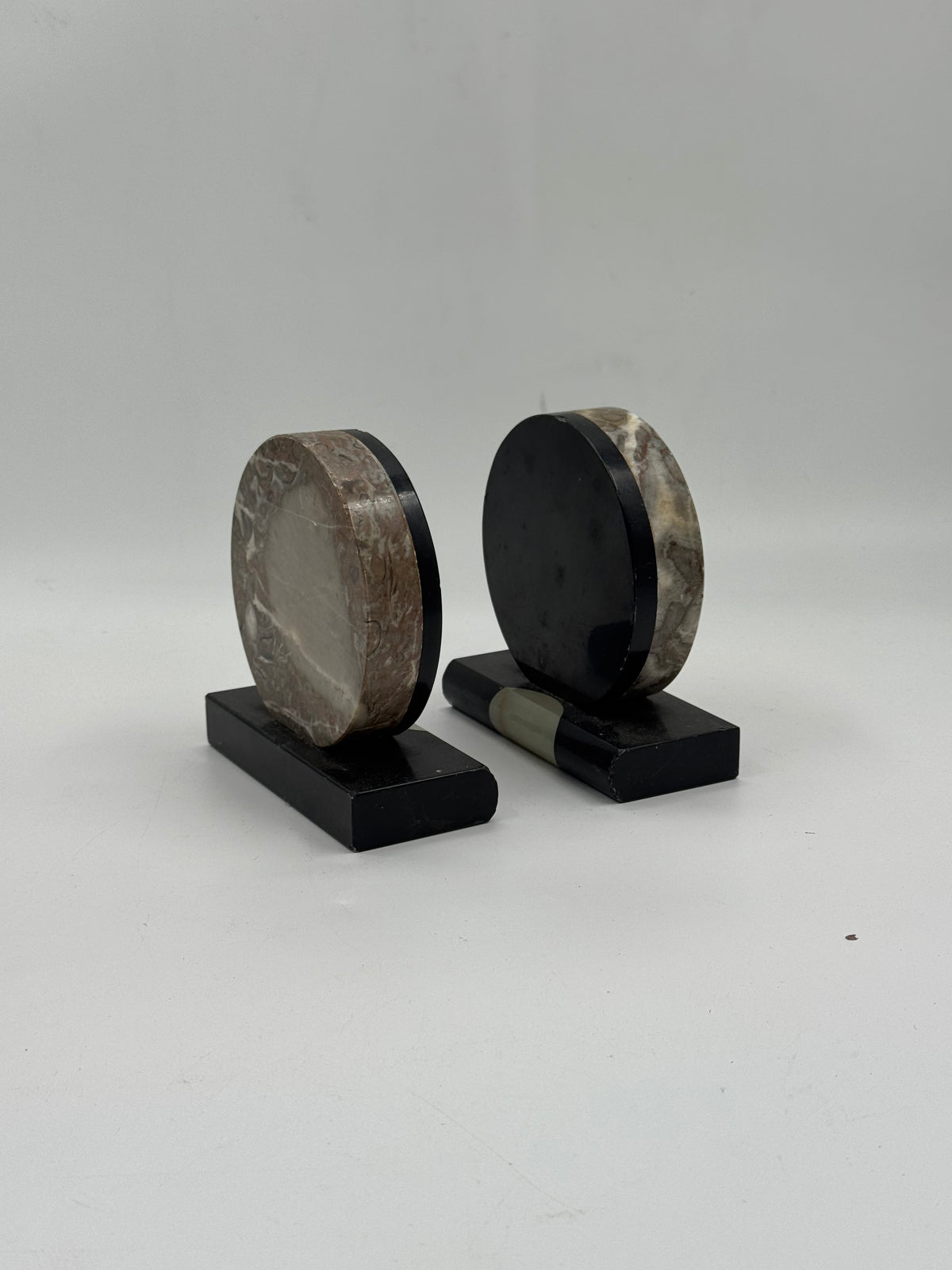 Pair of Vintage Sculptural Stone and Black Lacquer Bookends
