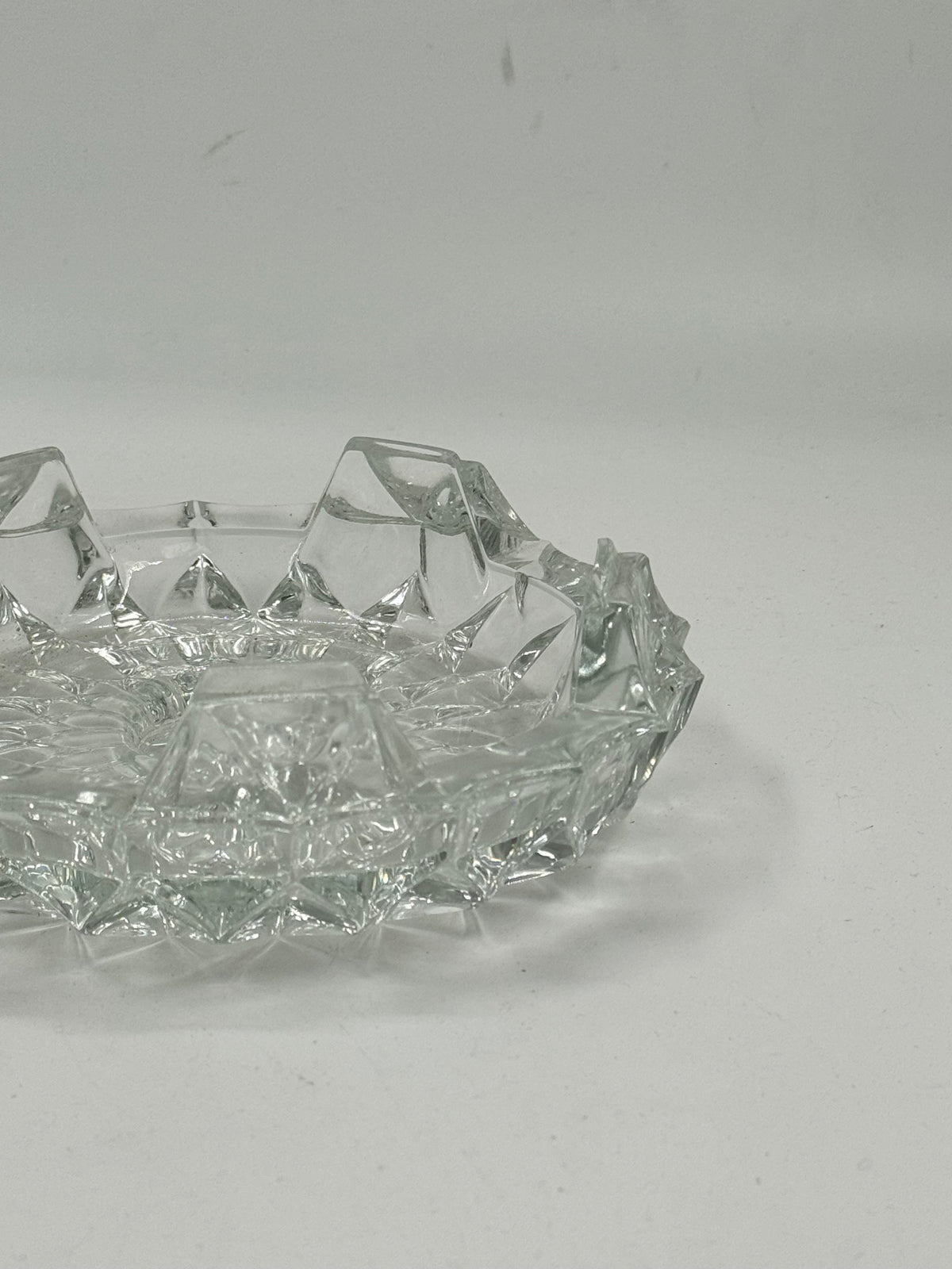 Vintage Pressed Glass Star-Cut Bowl with Scalloped Crown Rim