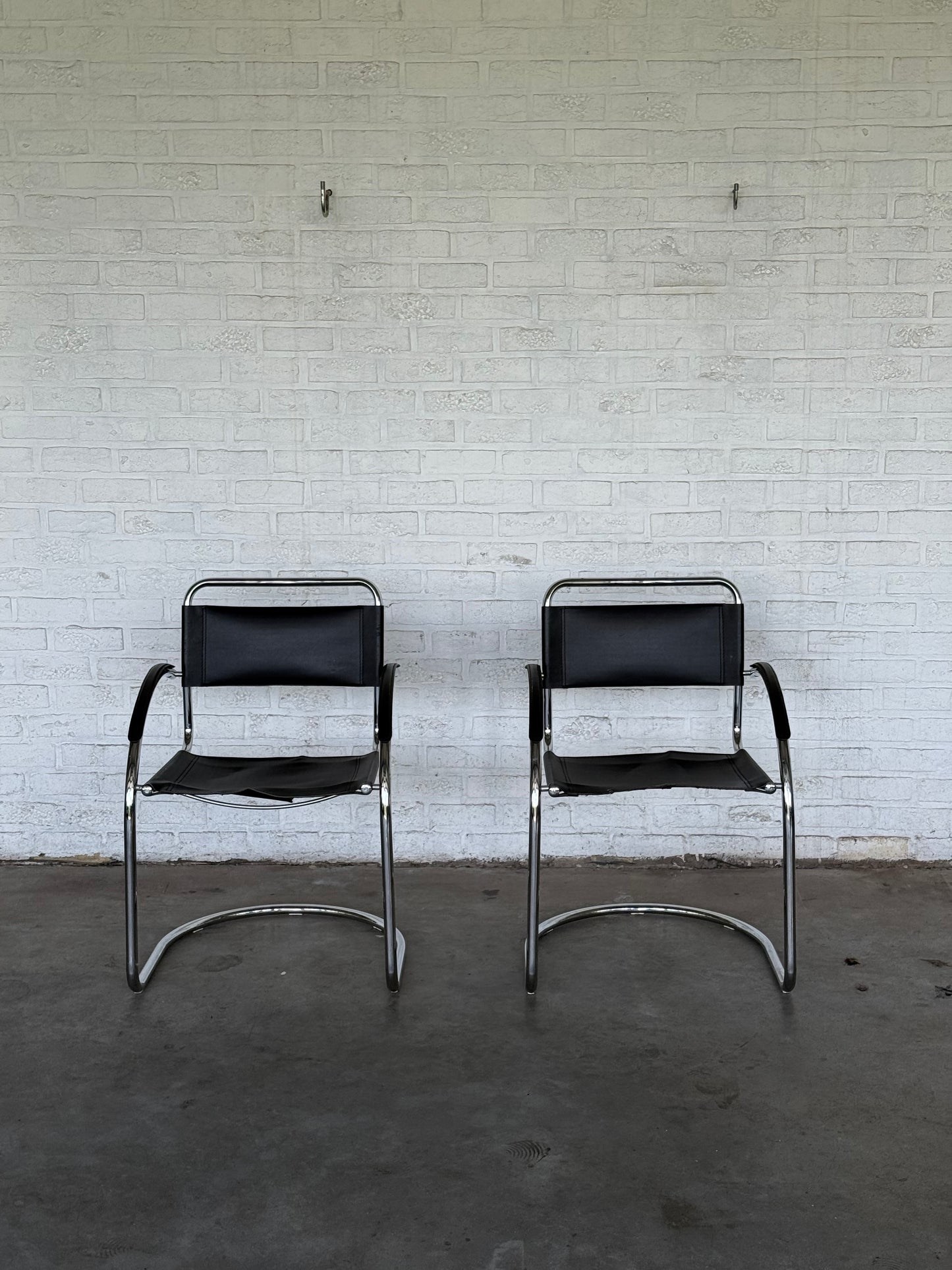 Vintage Cantilever Chairs in Black Saddle Leather & Chrome