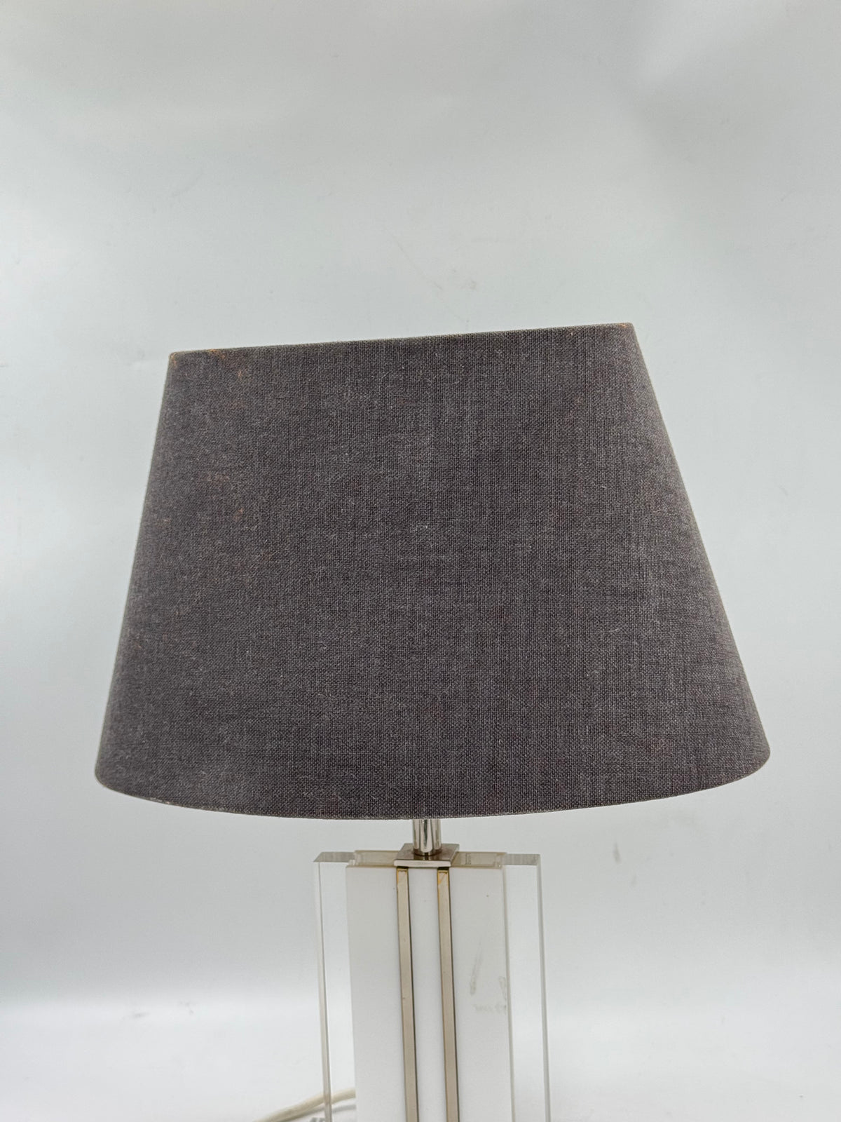 Vintage Lucite & Brass Table Lamp, Cream Lacquered Column