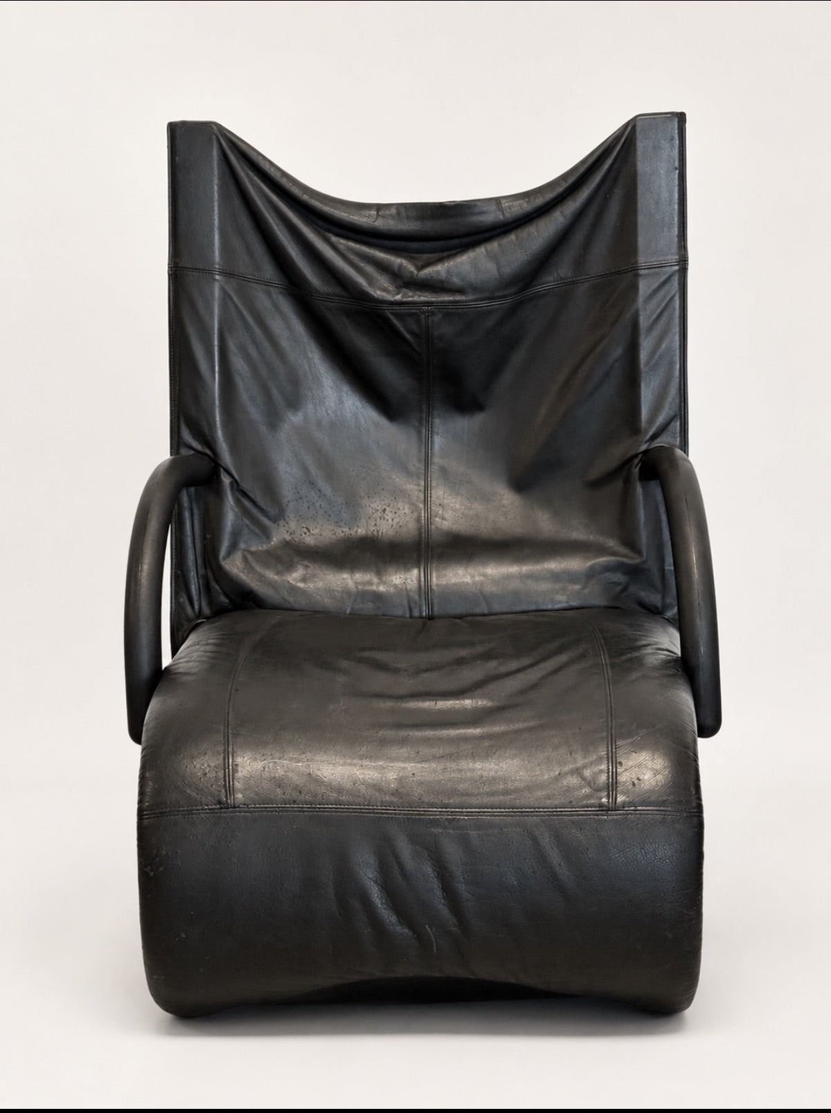Ligne Roset "Zen" Black Leather Lounge Chair by Claude Brisson, 1980s