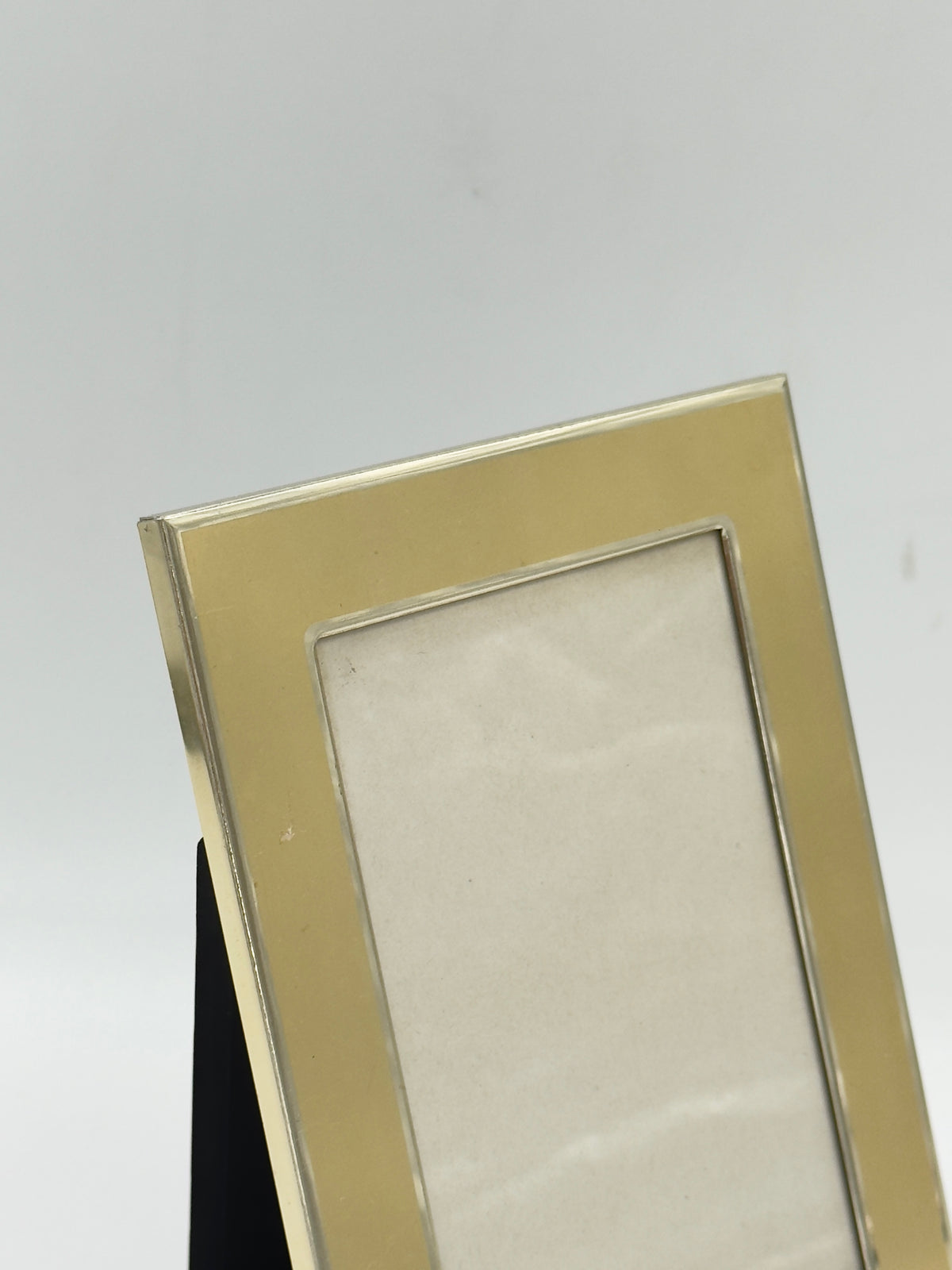 Vintage Beige Enamel Picture Frame with Silver-Tone Border