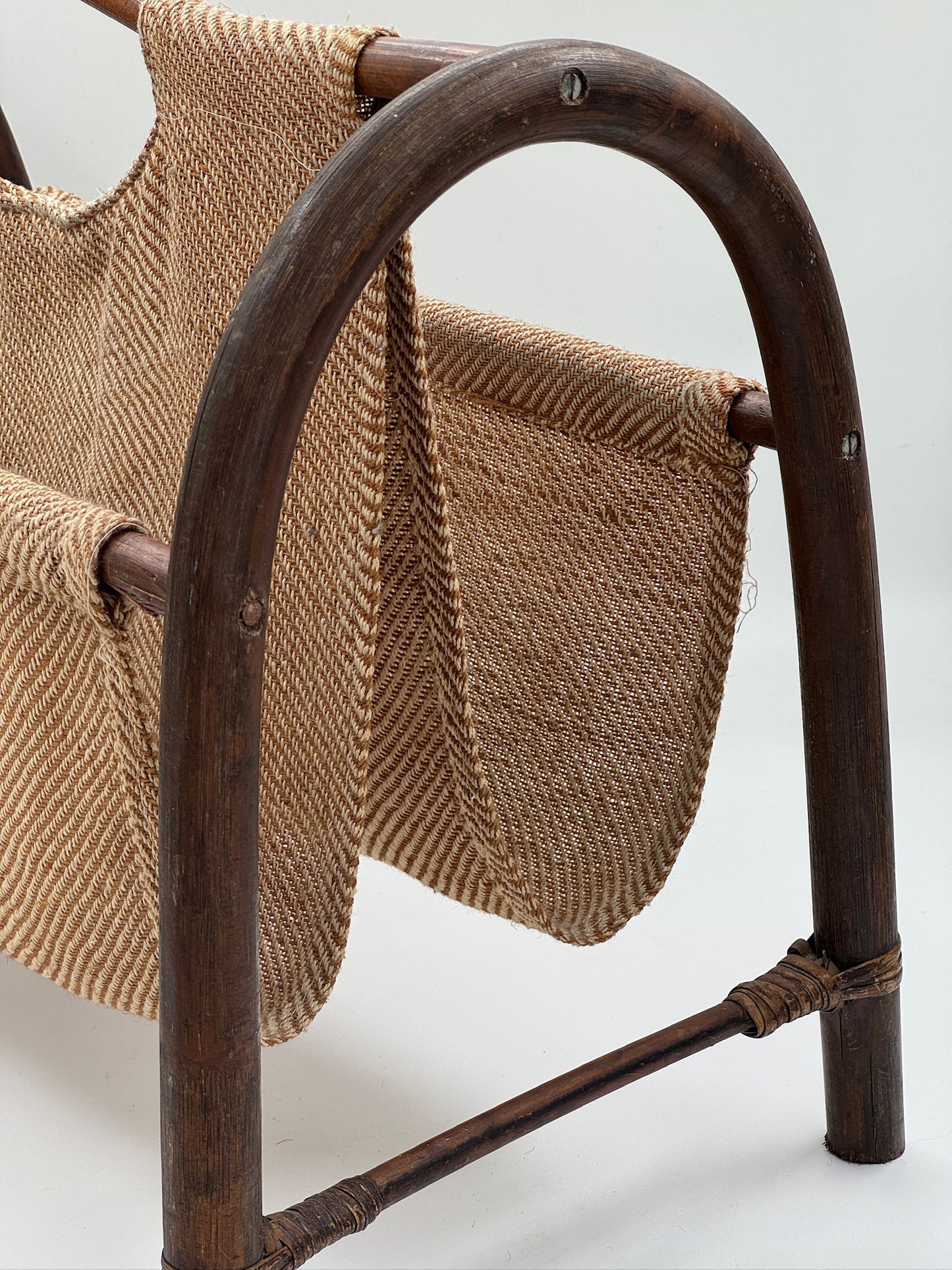 Vintage Bamboo and Jute Magazine Rack, Italian Style