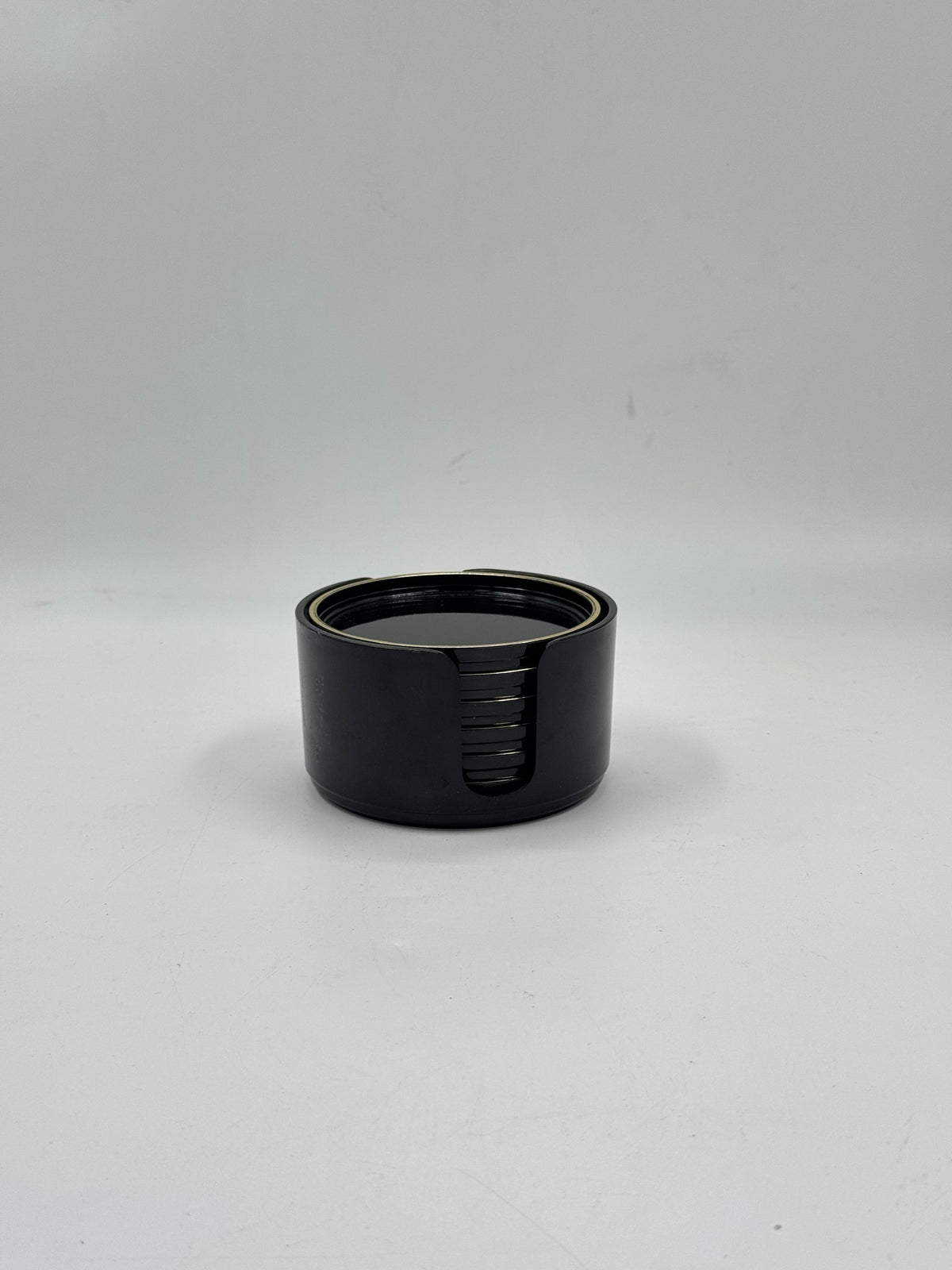 Set of 6 Vintage Black Lacquer Coasters with Caddy
