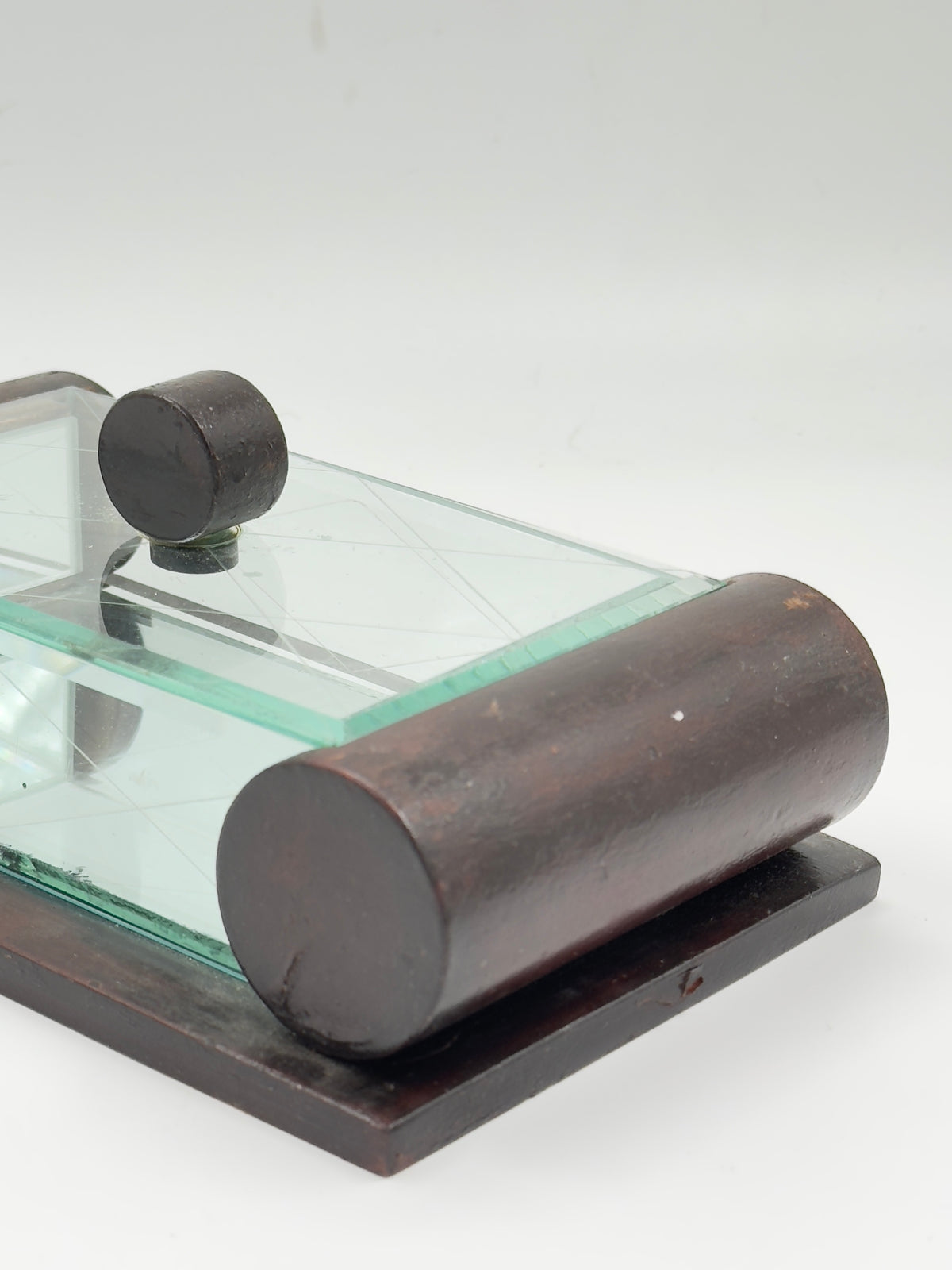 Vintage Art Deco Wood and Glass Roll-Top Box, Etched Geometric Pattern