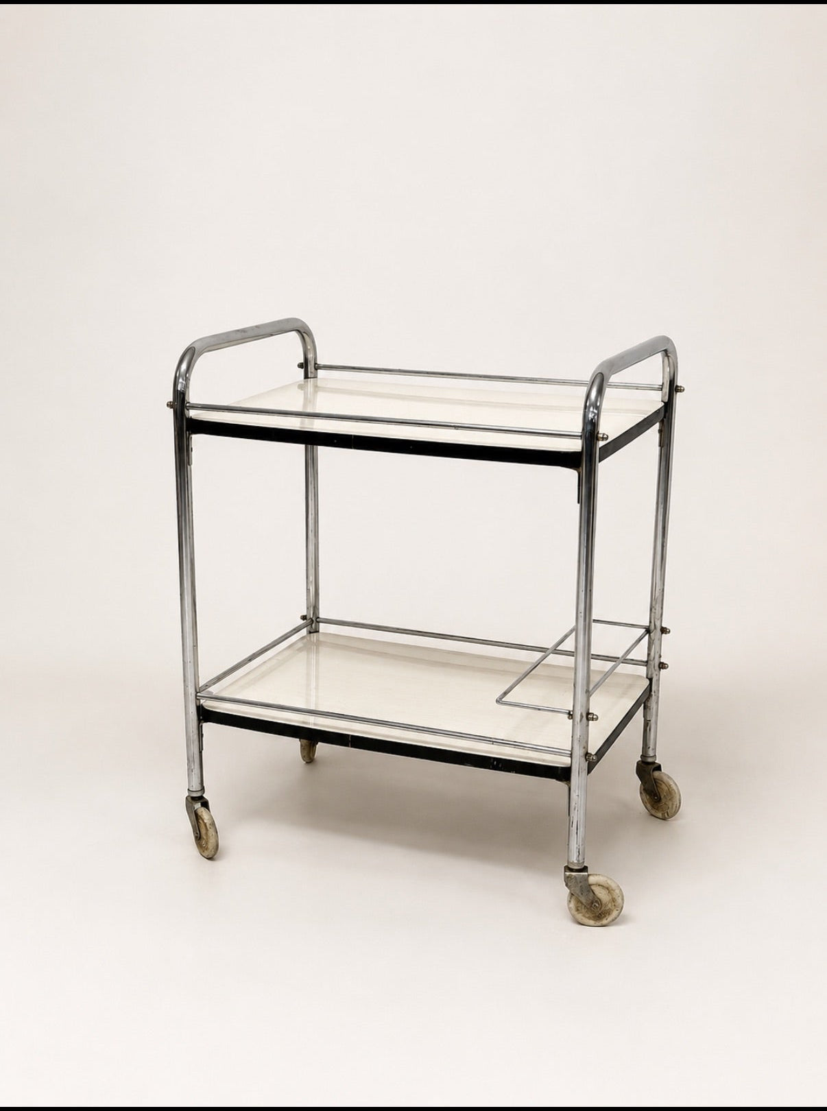 Vintage Chrome Bar Cart with White Formica Shelves