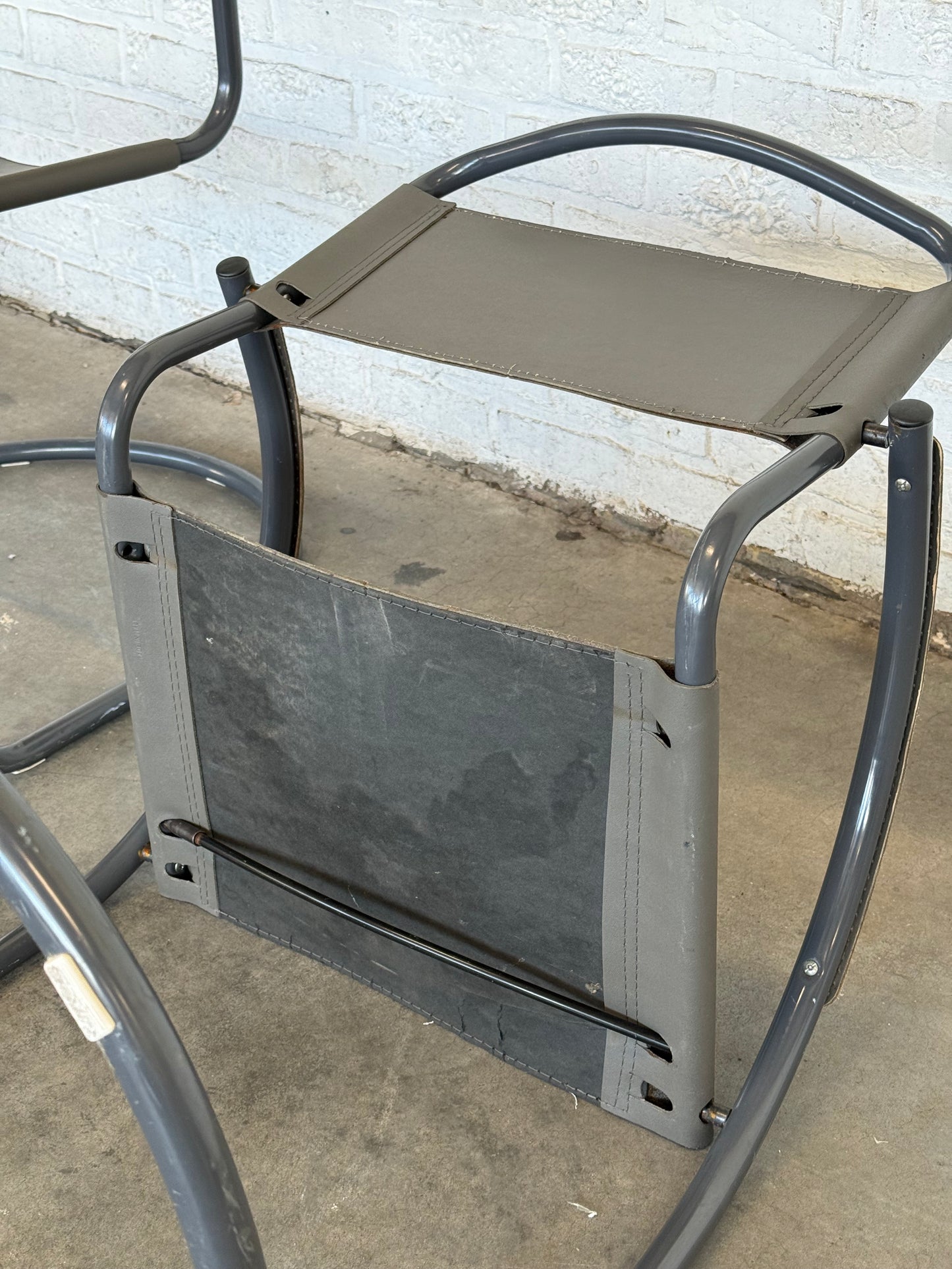 Vintage Cantilever Lounge Chairs — Pair, Grey Leather & Tubular Steel