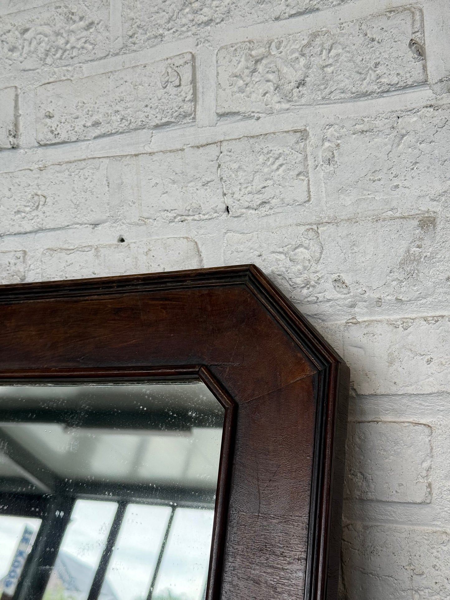 Vintage Octagonal Wood-Framed Wall Mirror
